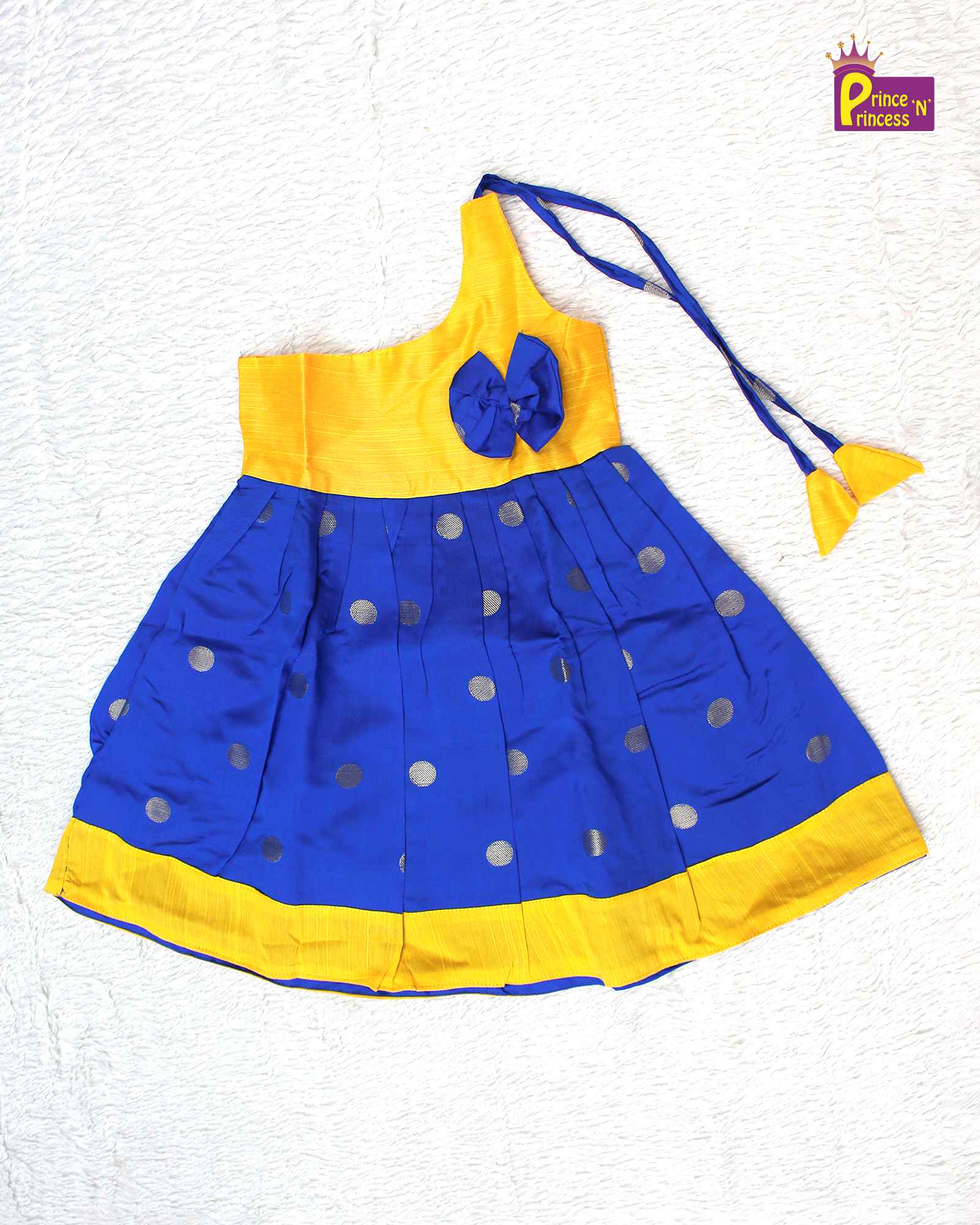 New Born Yellow Blue Raw Silk Frock LF401 Prince N Princess