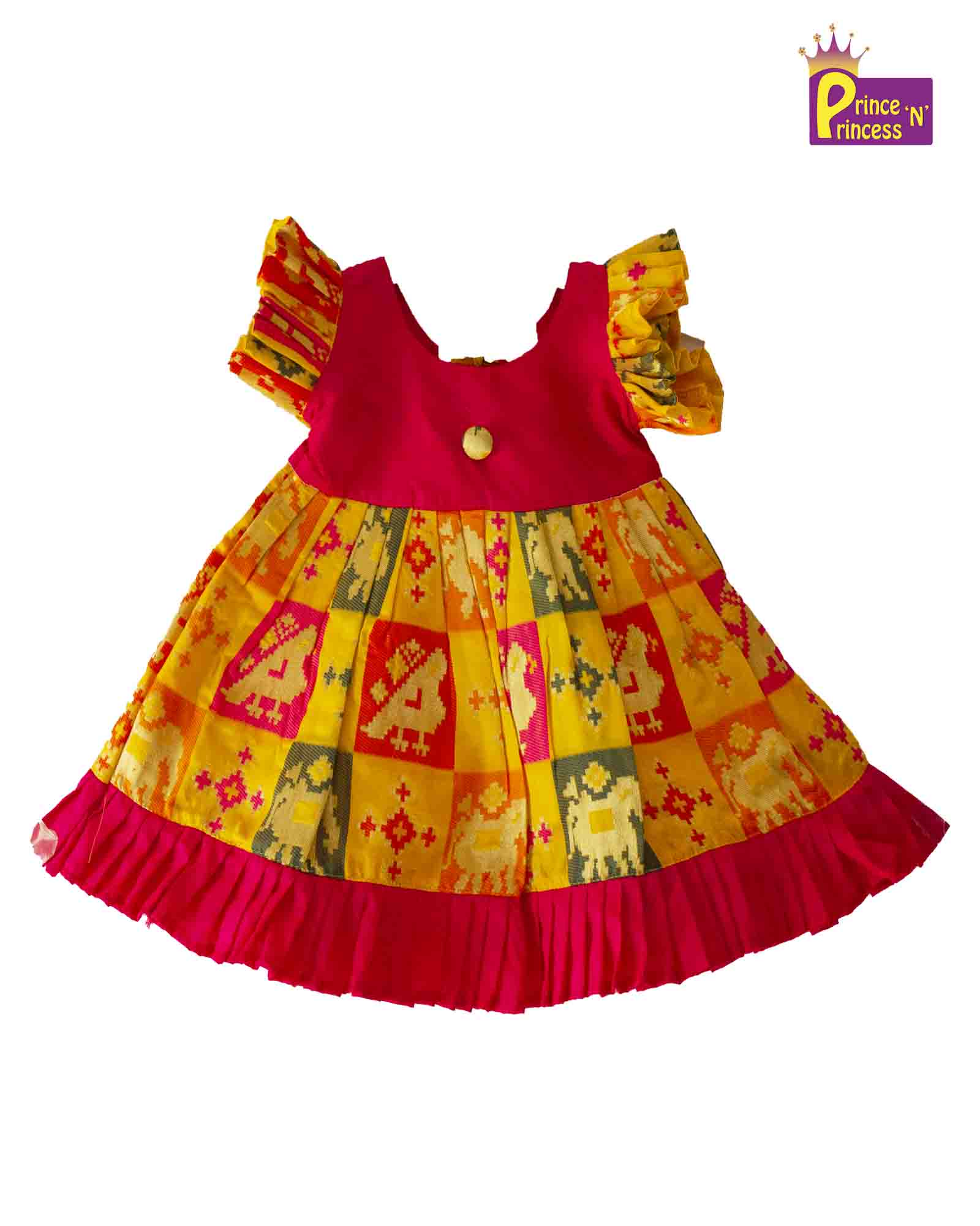 Pink Yellow Raw Silk Frock LF400 Prince N Princess