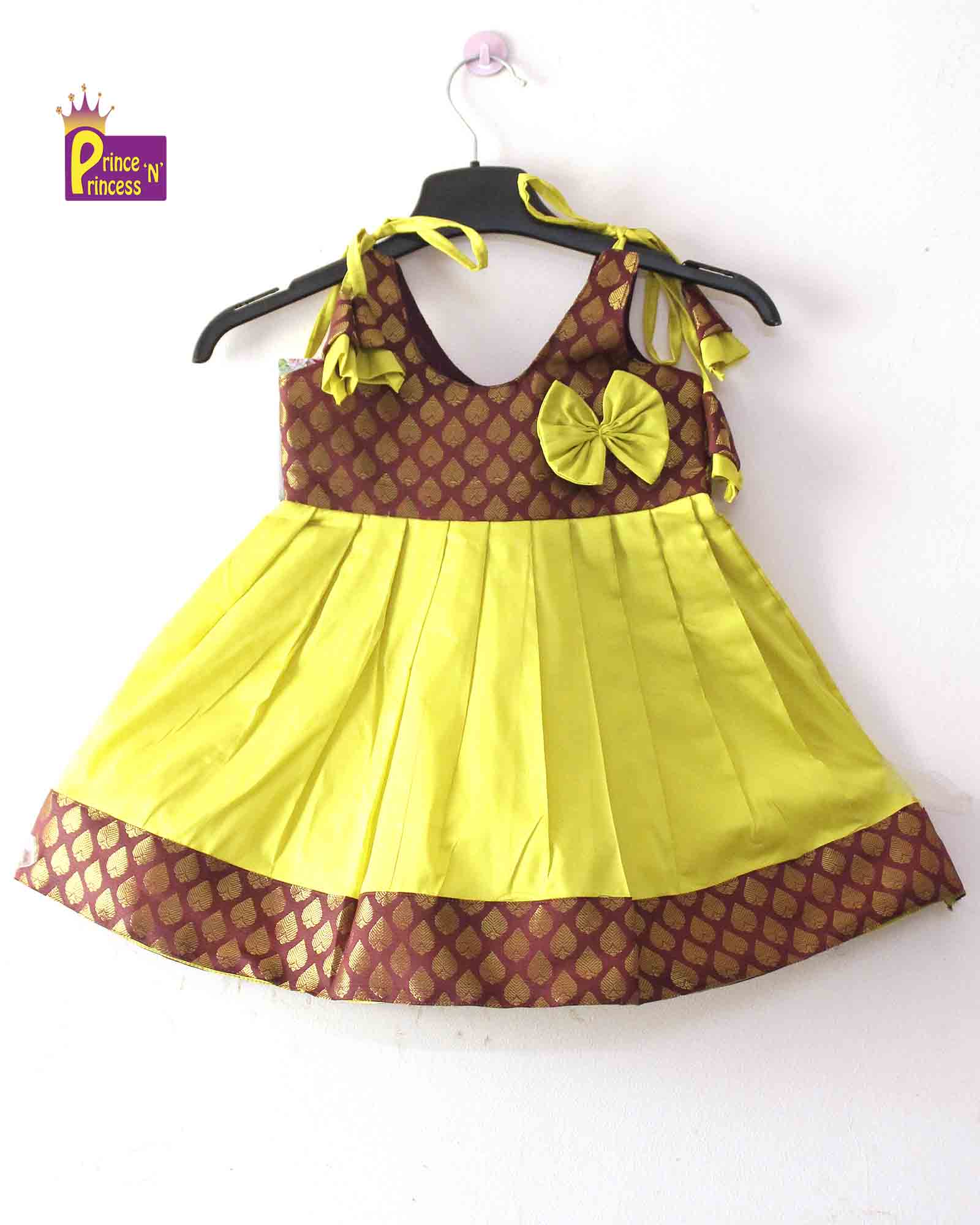 Toddlers Maroon Lemon Yellow pattu frock LF421