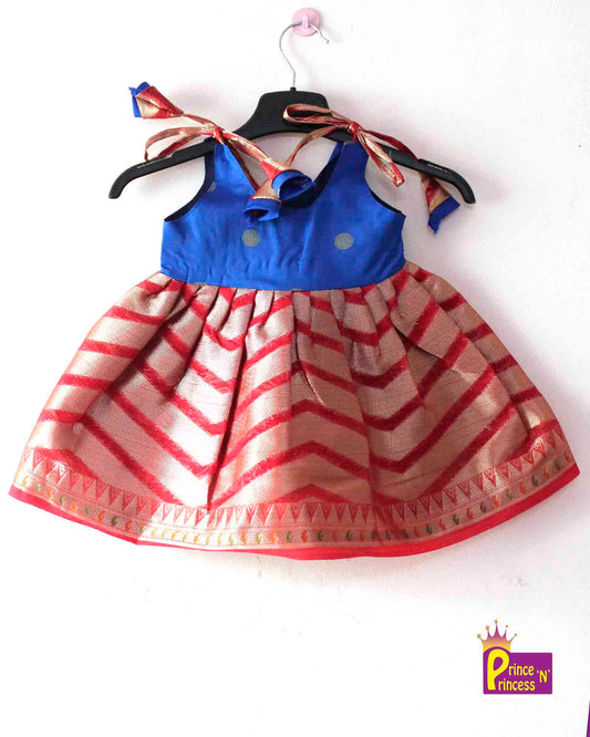 Toddlers Blue Red  Raw Silk Knot Type Frock LF427 Prince N Princess