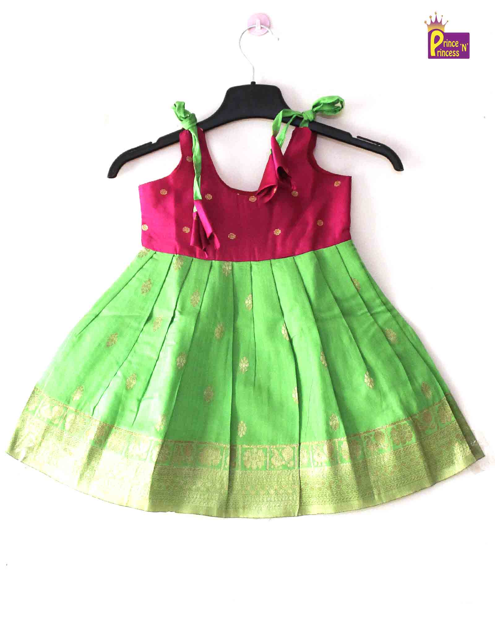 Toddlers Green Purple Silk Knot Type Frock LF433 Prince N Princess