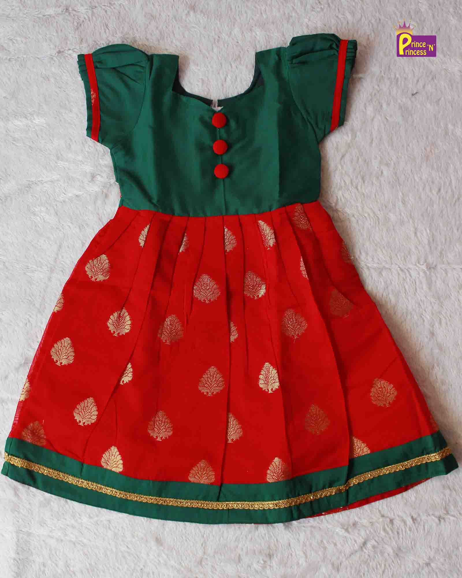 Prince N Princess Green Red Chanderi Gown PG296 Prince N Princess