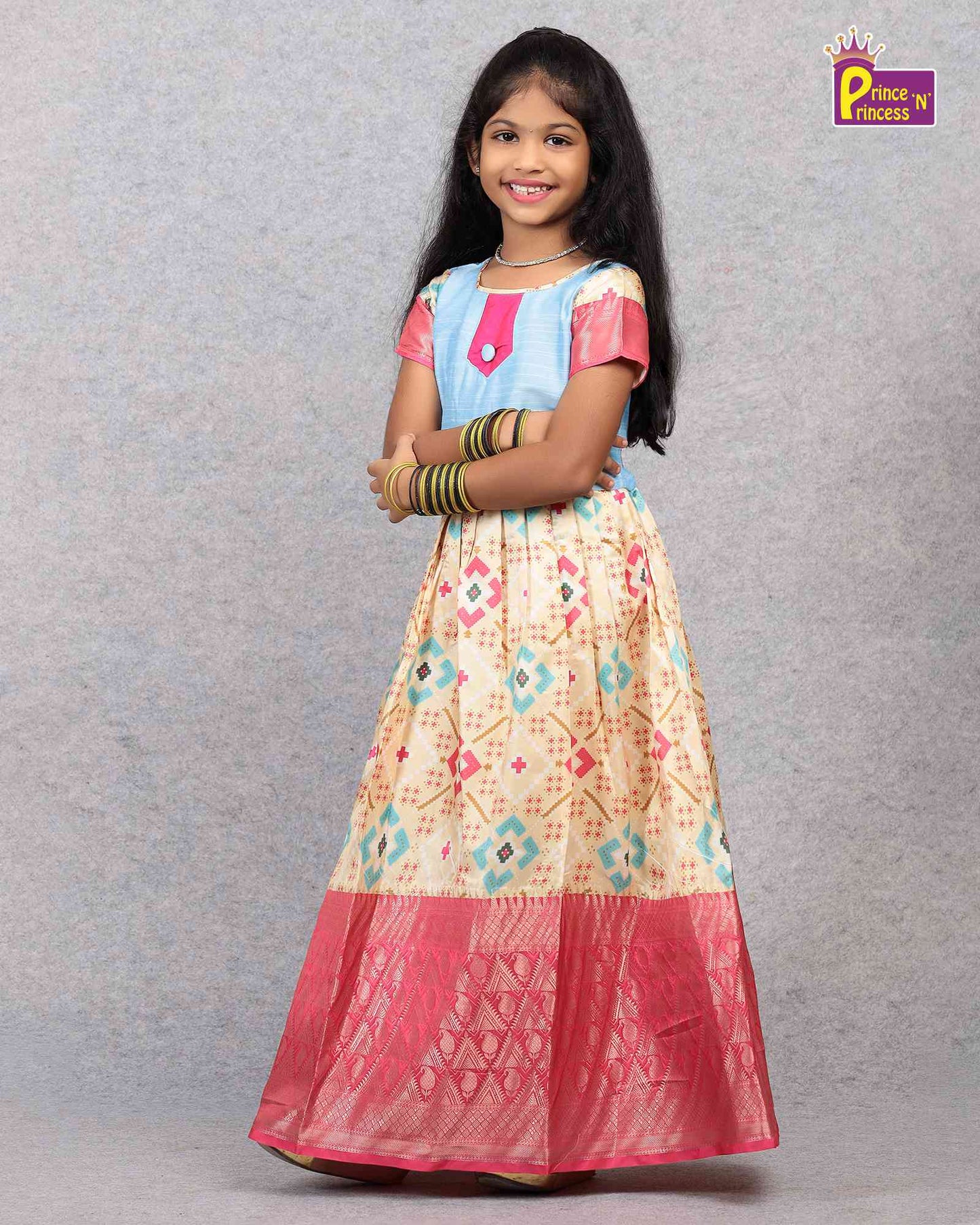 Kids Sky Blue Pink Ethnic Party Gown PG312