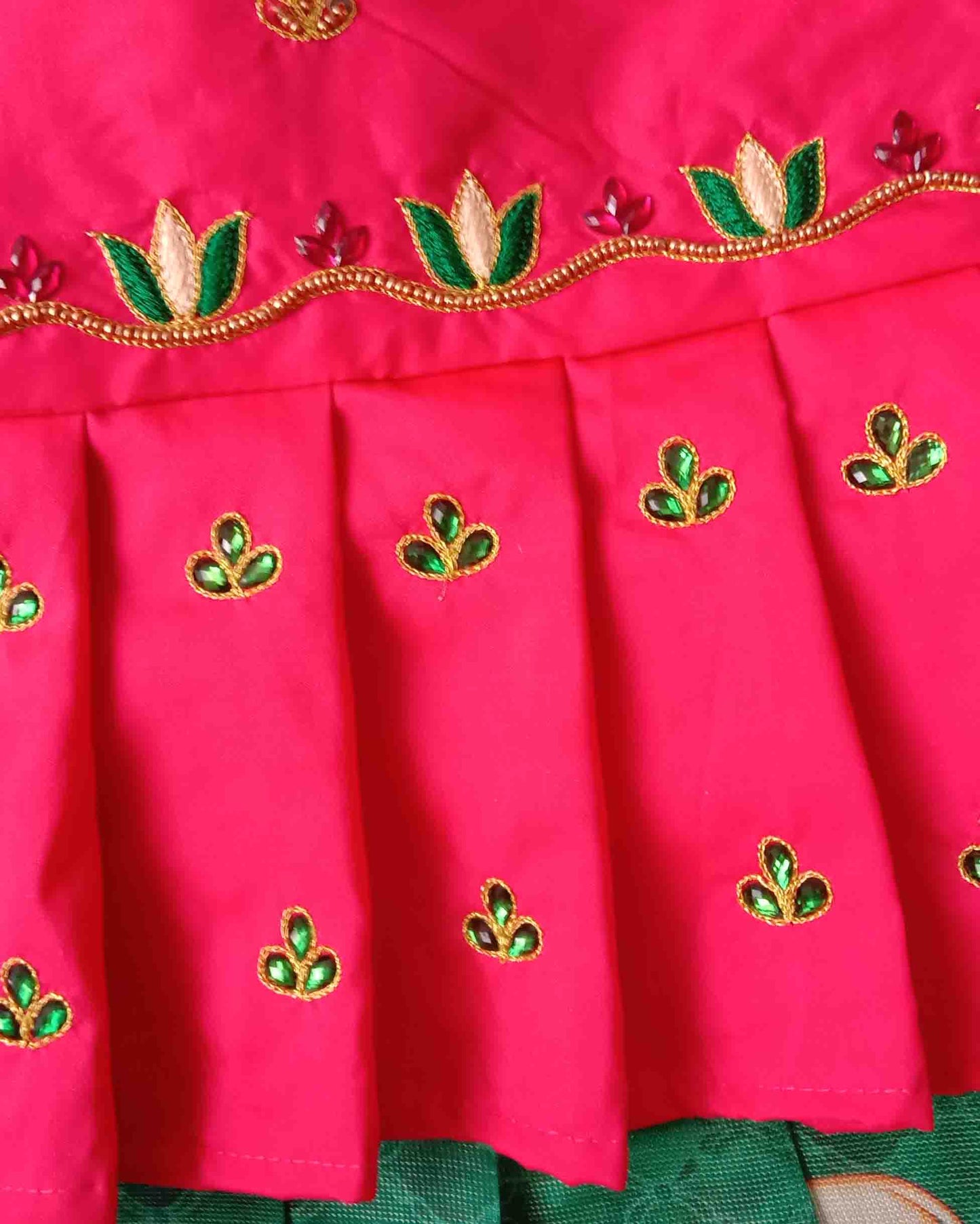Prince N Princess Green Pink Kalamkari AARI Work pattu Pavadai PPP1243