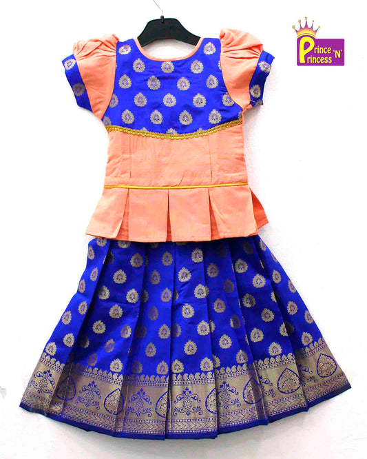 Kids Peach Blue Traditional Pattu Pavadai PPP1032 Prince N Princess