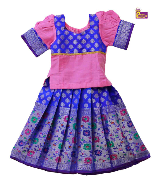 Kids Baby Pink Blue Traditional Pattu Pavadai PPP1057