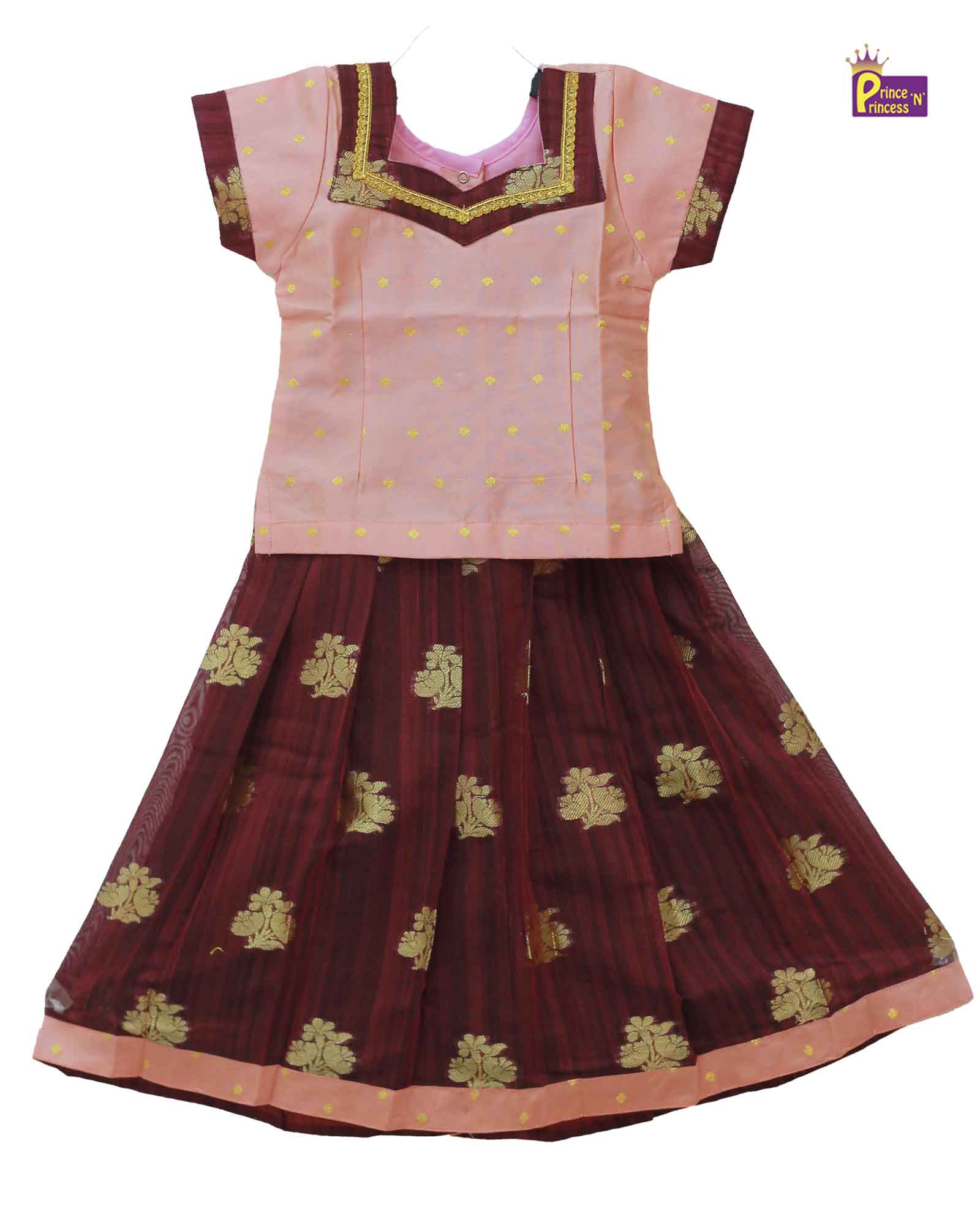 Kids Pink And Maroon Traditional Pattu Pavadai PPP1063 Prince N Princess