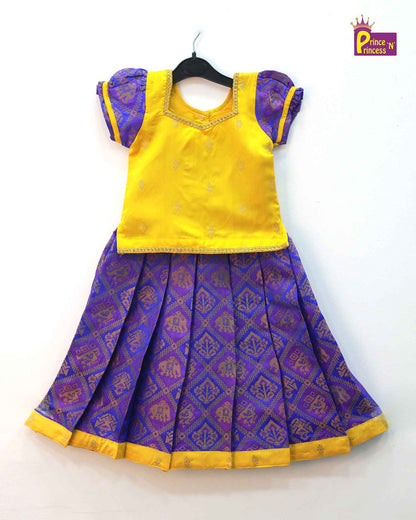 Kids Yellow Blue Traditional Wear Pattupavadai PPP1124 Prince N Princess