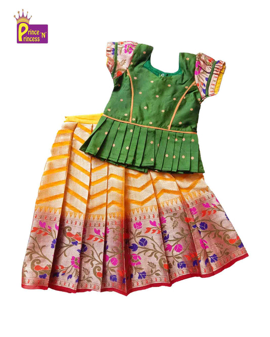 Product Kids Green Yellow Festival Wear Pattu Pavadai PPP1133 Prince N Princess