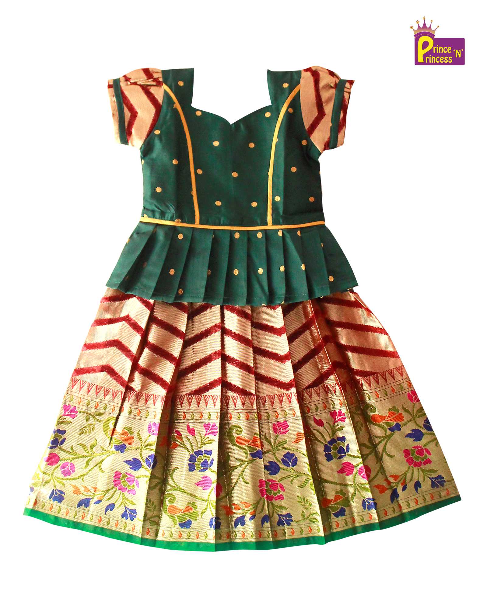 Kids Bottle Green Maroon Pattu Pavadai PPP1157 Prince N Princess
