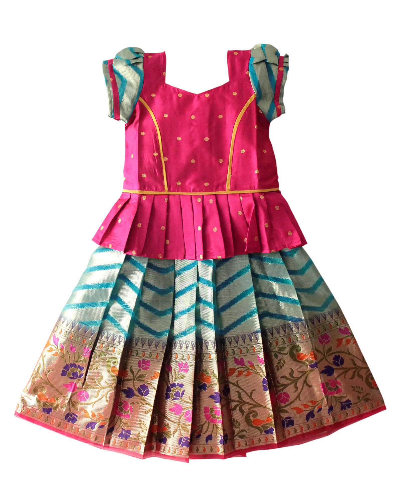 Kids Pink Blue Pattu Pavadai PPP1163 Prince N Princess