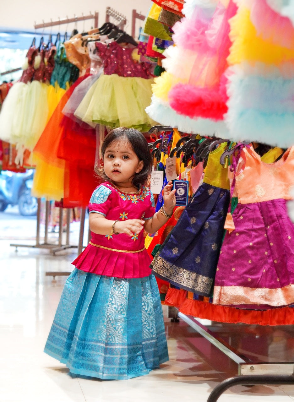 Kids Pink Blue Aari Work Traditional Pattu Pavadai PPP1175 Prince N Princess