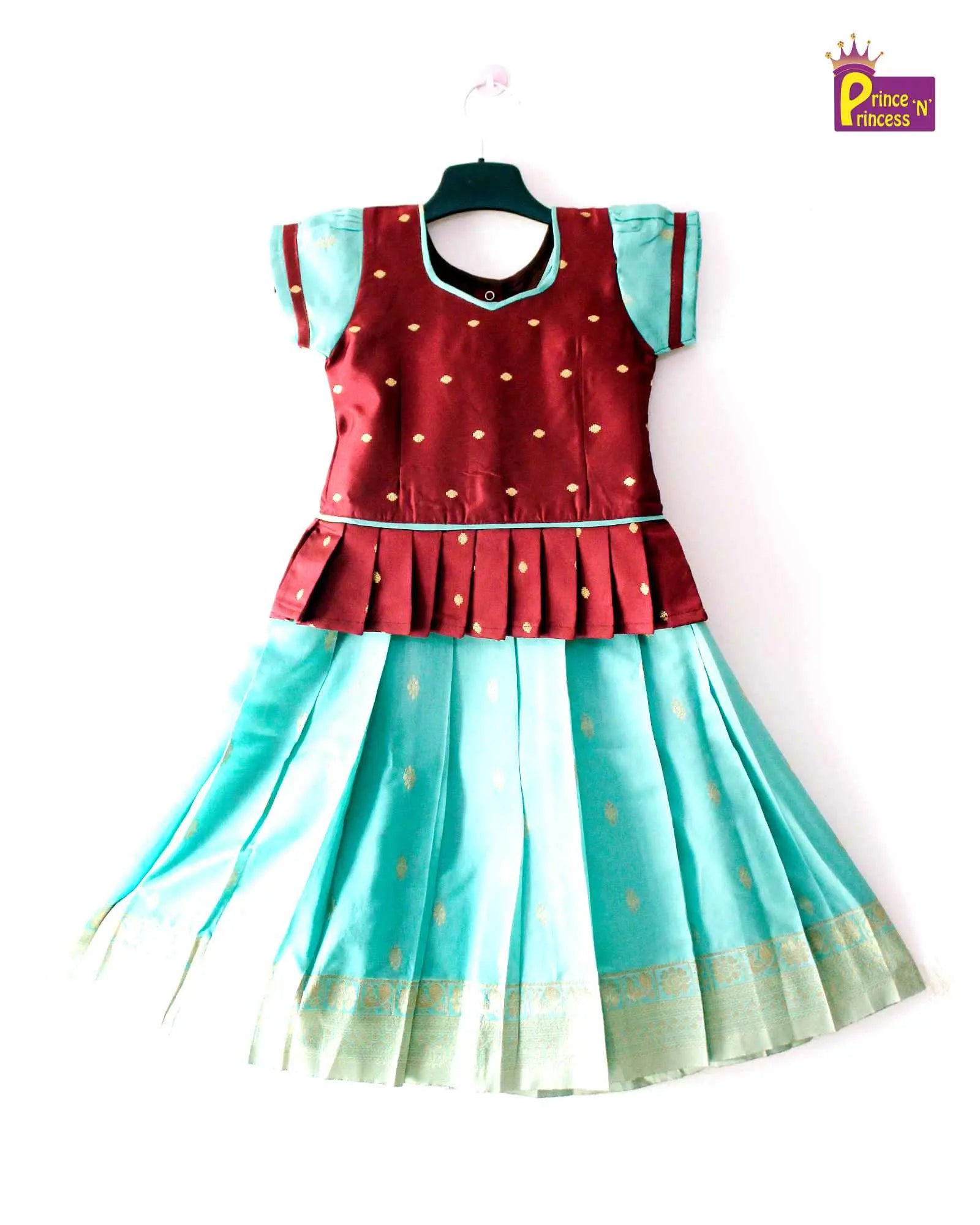 Kids Maroon Sky Blue Traditional Pattu Pavadai PPP1199 Prince N Princess