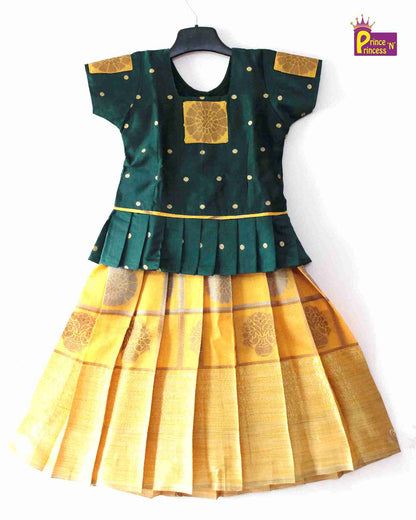 Kids Green Yellow Traditional Pattu Pavadai PPP1205 Prince N Princess