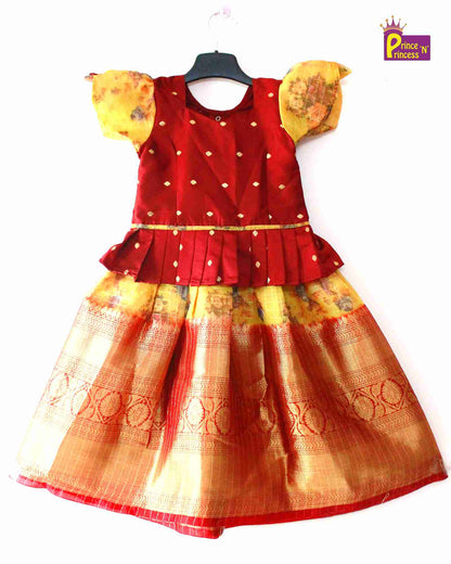 Kids Maroon Organza Traditional Pavadai PPP1203 Prince N Princess