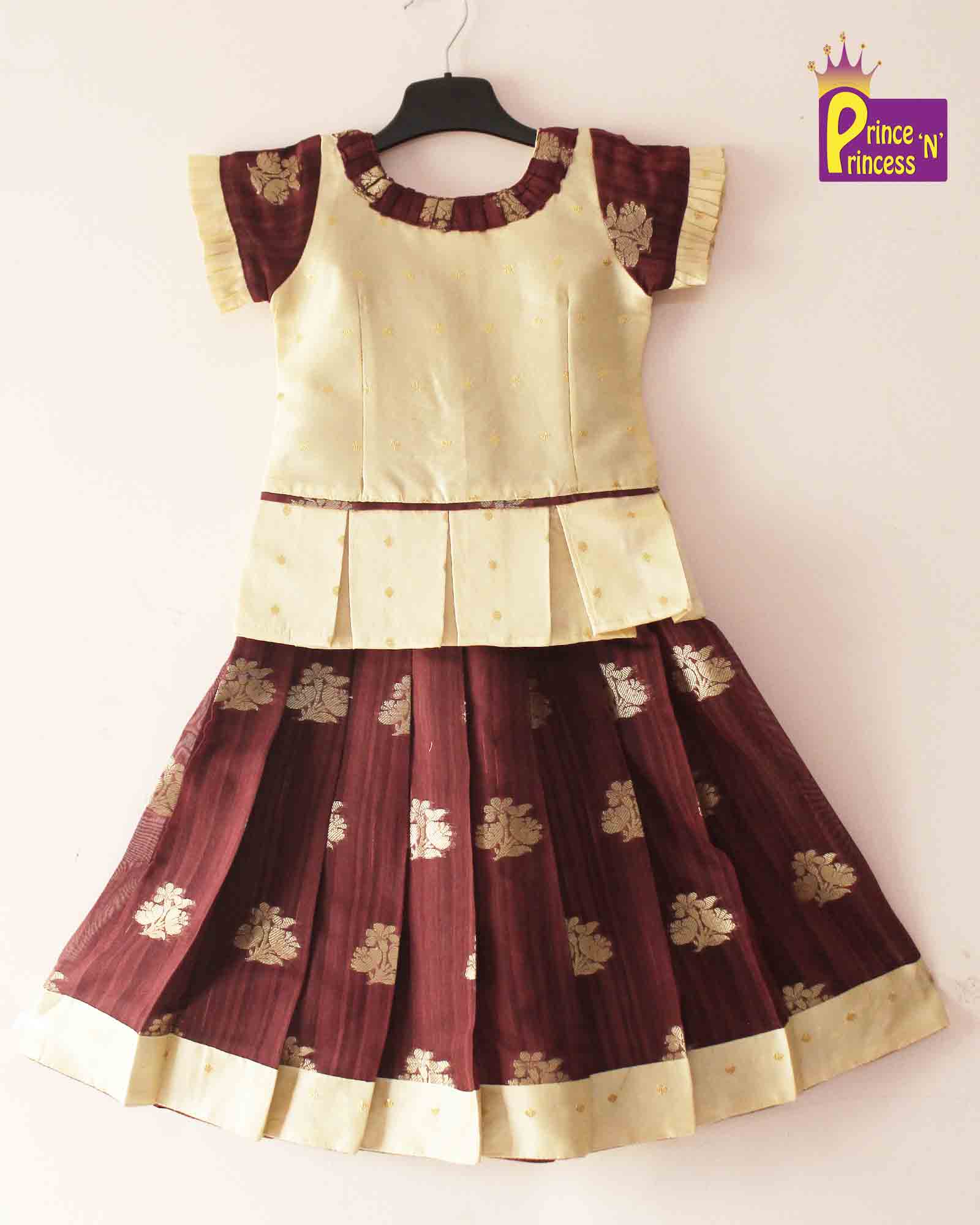 Kids Beige Maroon Traditional Pattu Pavadai PPP1209 Prince N Princess