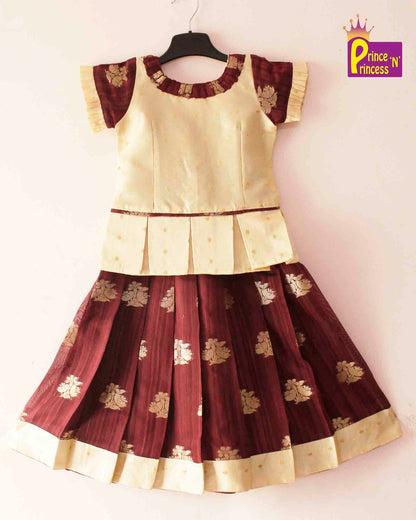 Kids Beige Maroon Traditional Pattu Pavadai PPP1209 Prince N Princess