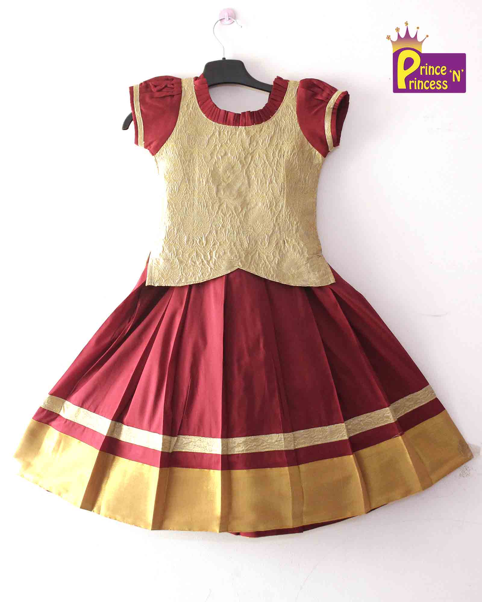 Kids Maroon Off white Traditional Pattu Pavadai PPP1255 Prince N Princess