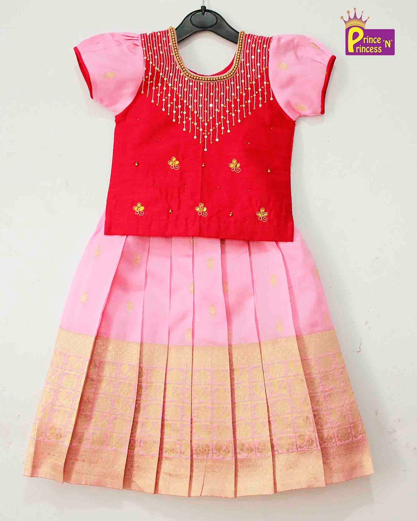 Pink Pink Embroidery Aari Work Pattu Pavadai Ppp980