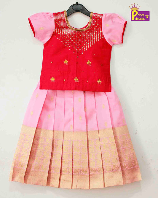 Pink Pink Embroidery Aari Work Pattu Pavadai Ppp980 Prince N Princess
