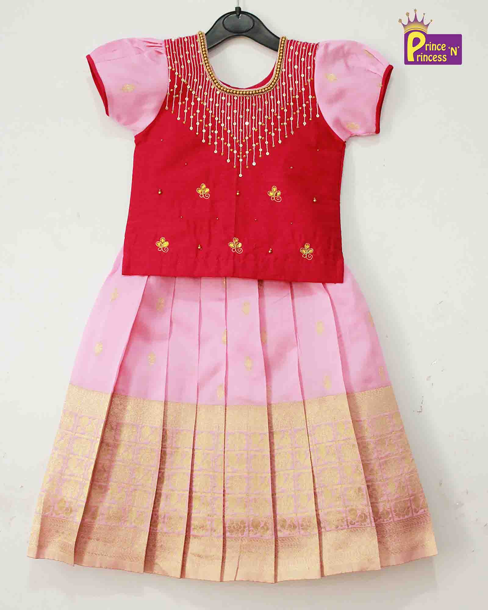 Pink Pink Embroidery Aari Work Pattu Pavadai Ppp980 Prince N Princess