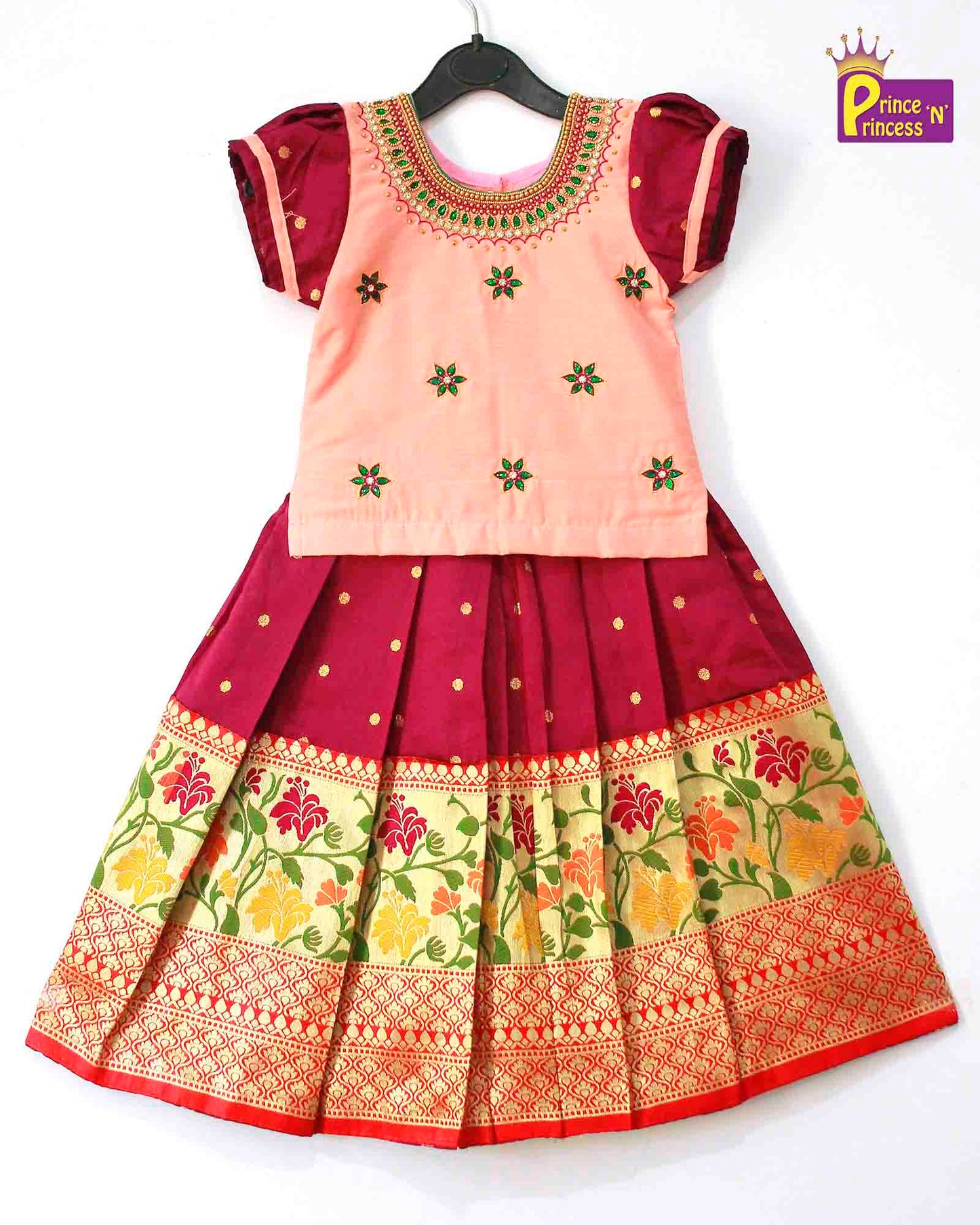 Peach Purple Embroidery Aari Work Pattu Pavadai  PPP986 Prince N Princess