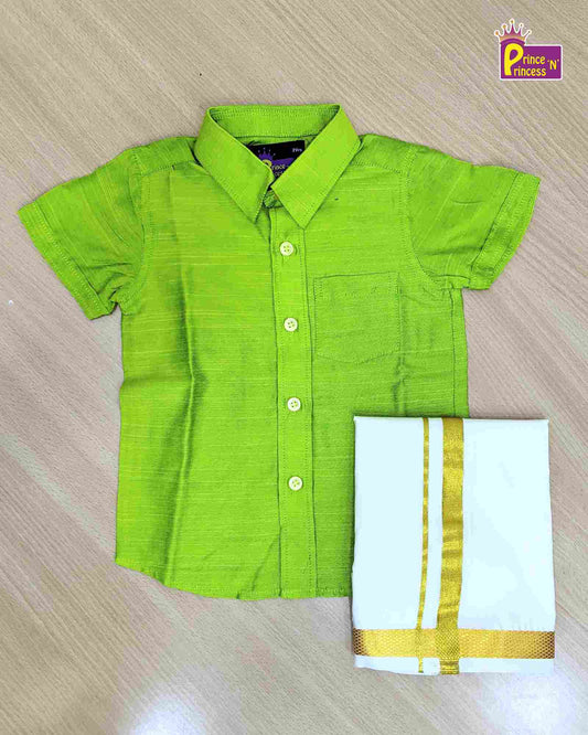 Boys South Indian Green Shirt Dhoti