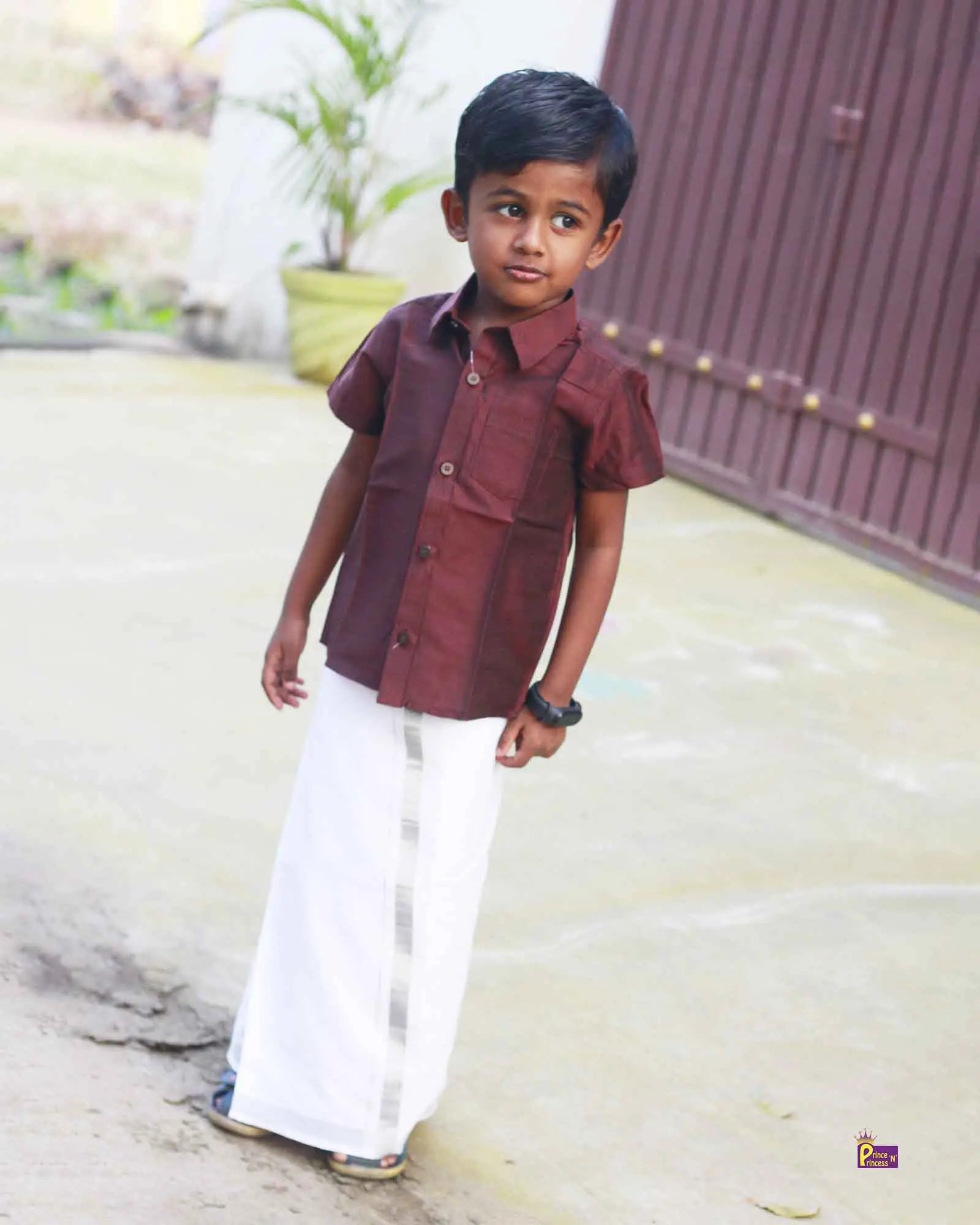 Boys South India Coffee Brown Shirt Dhoti Prince N Princess