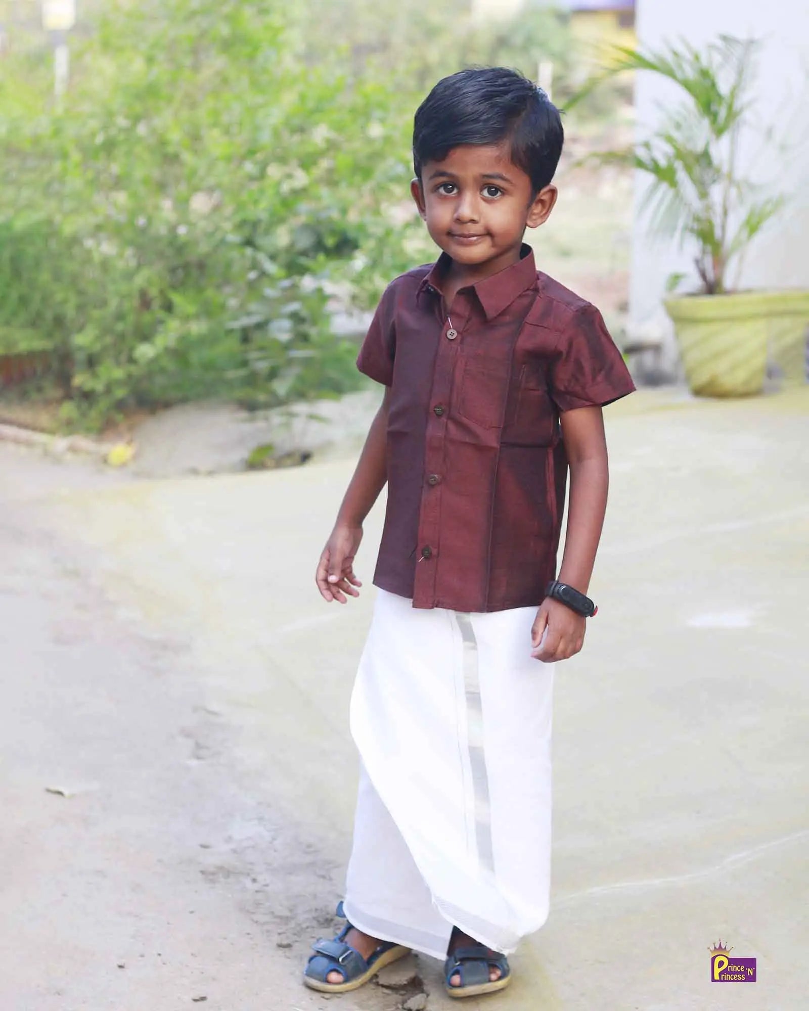 Boys South India Coffee Brown Shirt Dhoti Prince N Princess