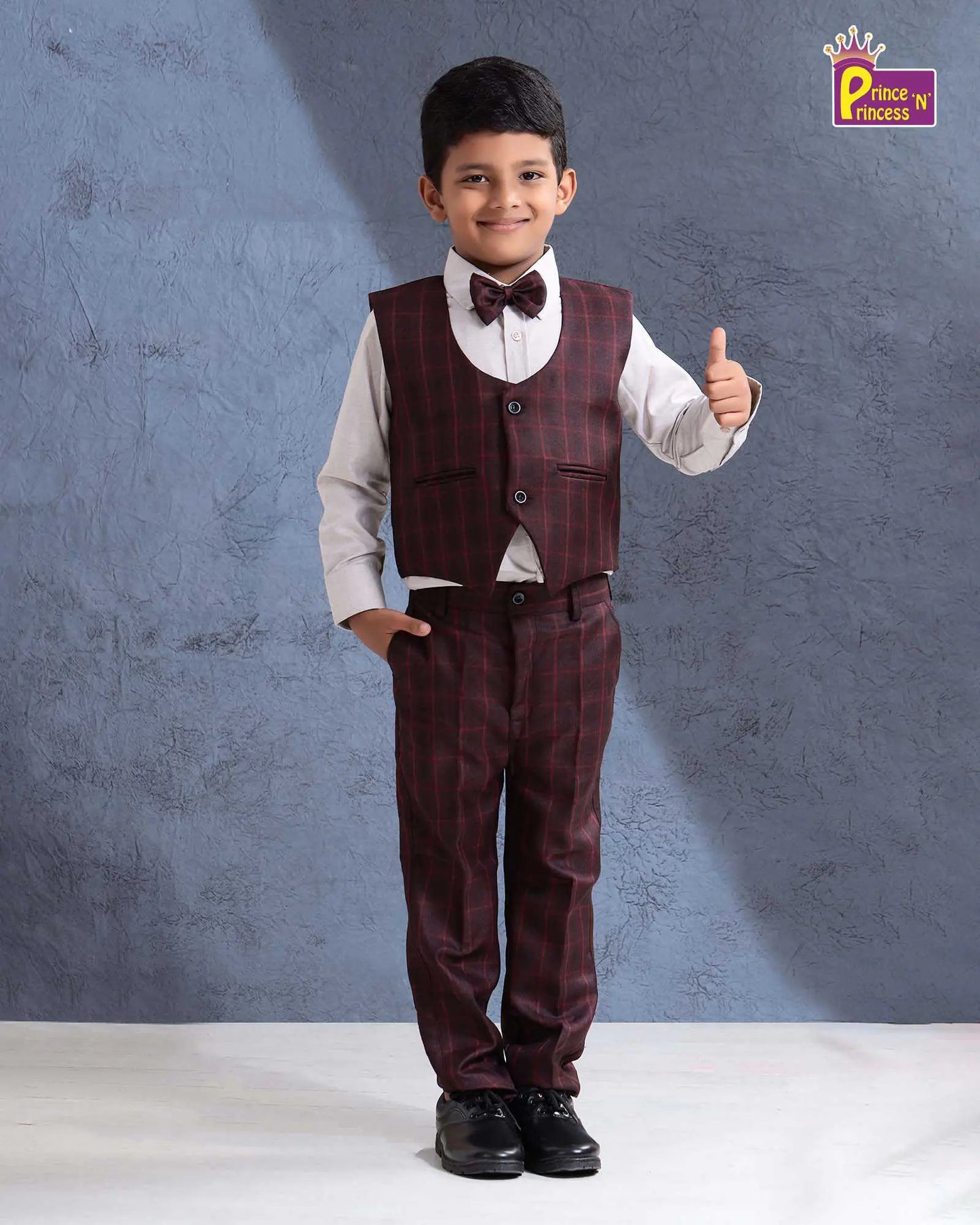 Boys Whine Overcoat With Bow And Pant WC013