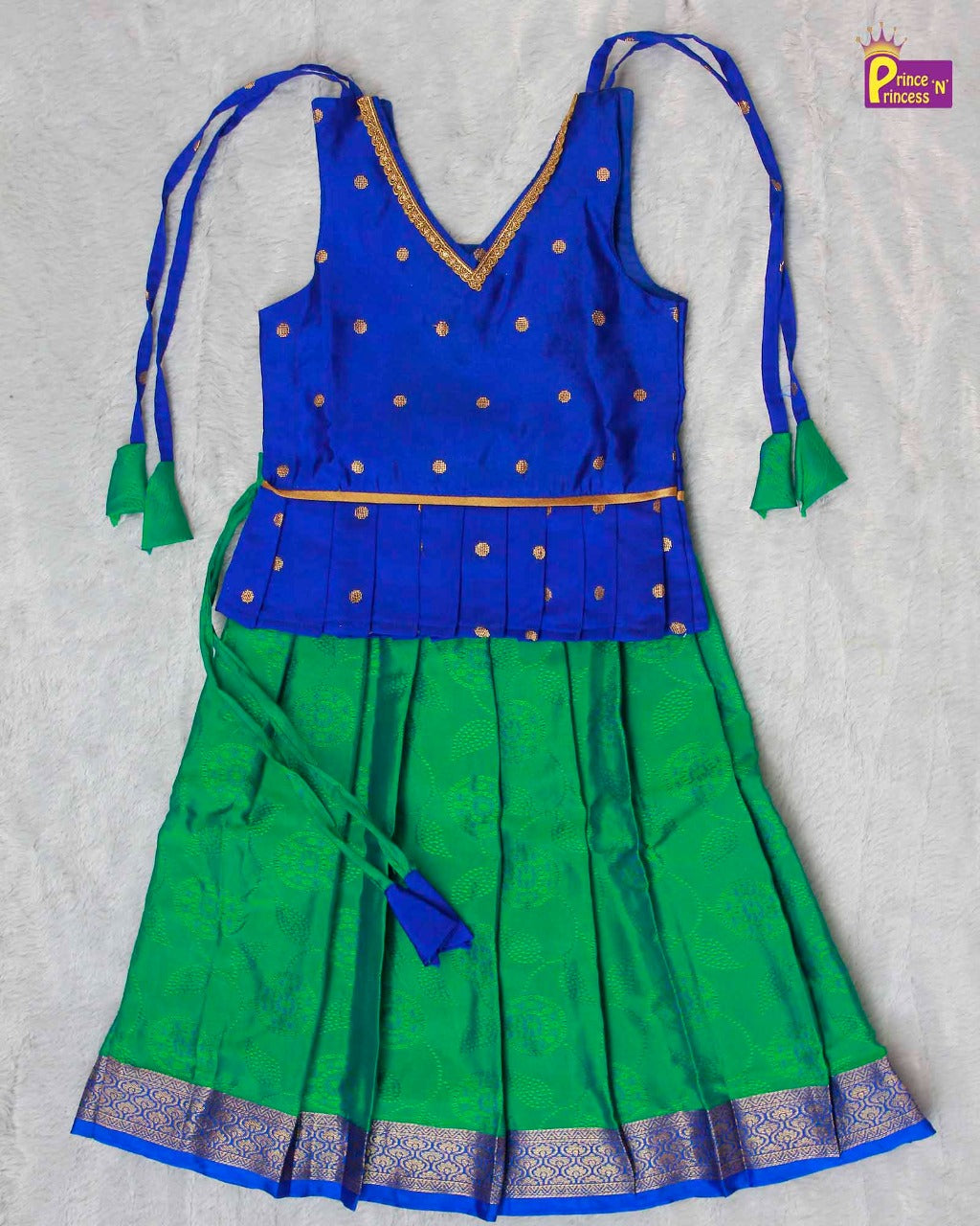 Prince N Princess Blue Green Trendy Pattu Pavadai PPP1074