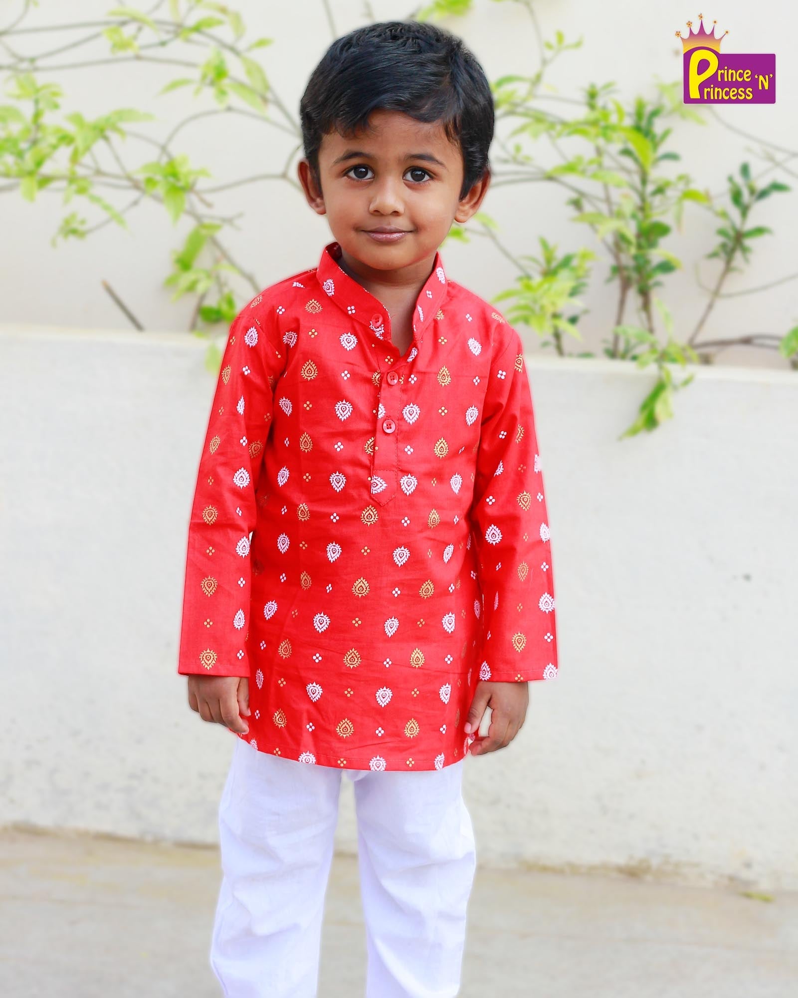 Boys Cotton red kurta Pajama KP073 - Prince N Princess