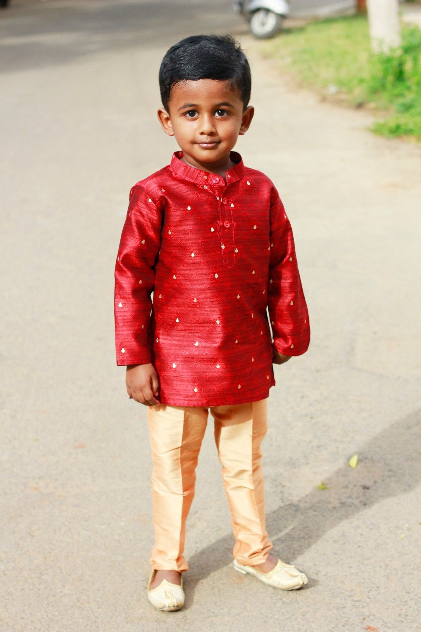 Boys Maroon Silk Kurta Sandal Pajama KP082 - Prince N Princess
