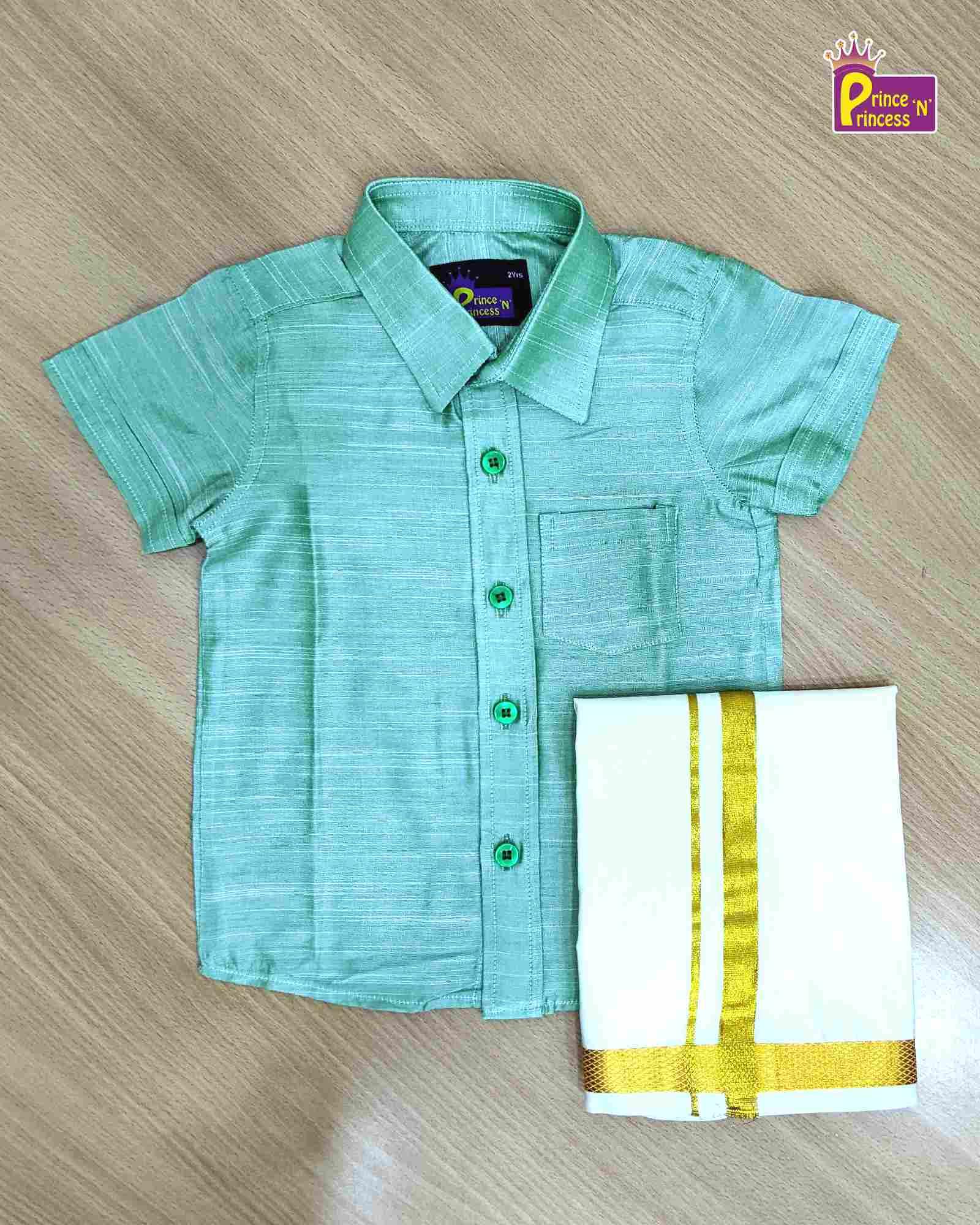 Boys South India Pista Green Shirt Dhoti SD095 - Prince N Princess