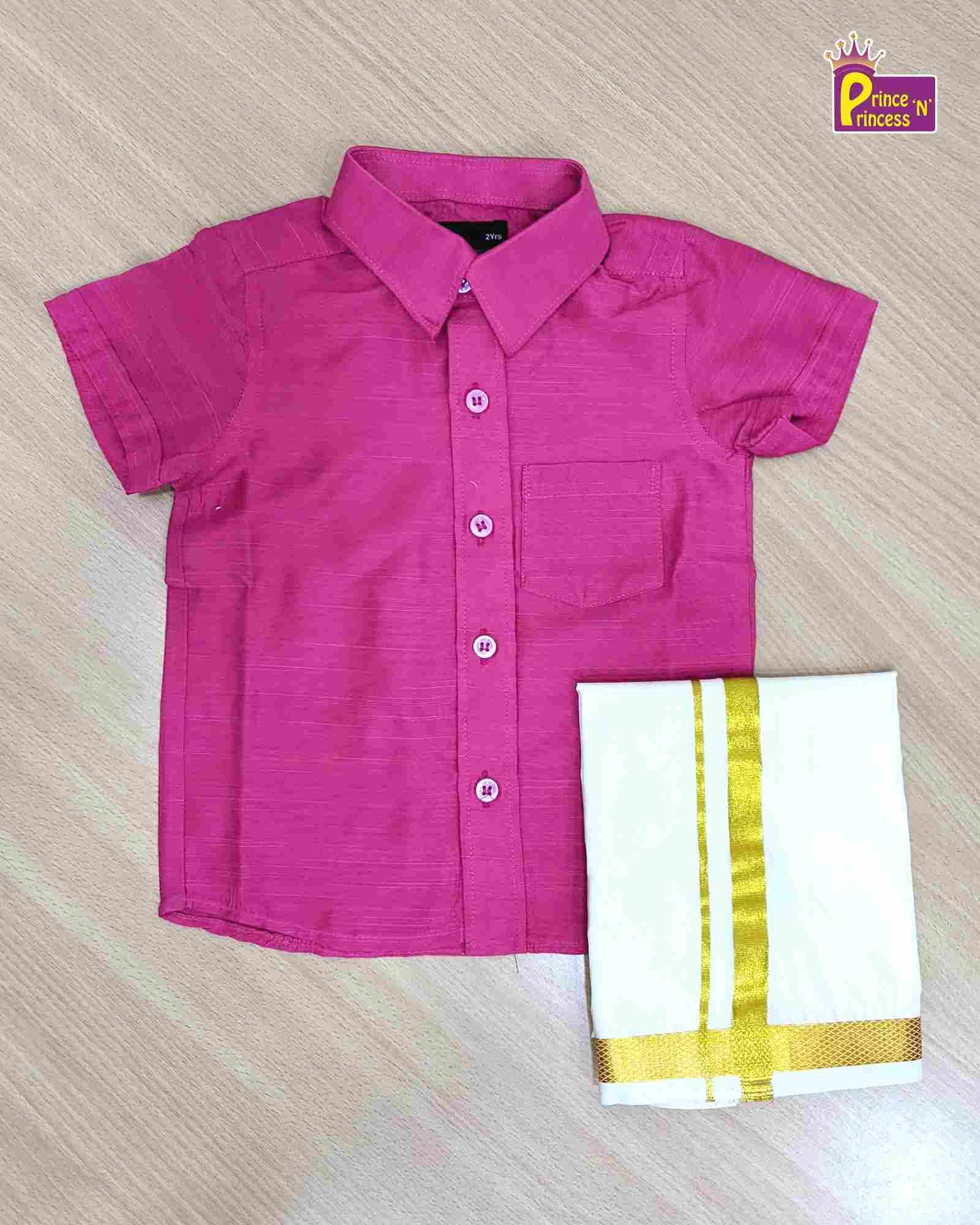 Boys South India Rani Pink Shirt Dhoti SD101 - Prince N Princess