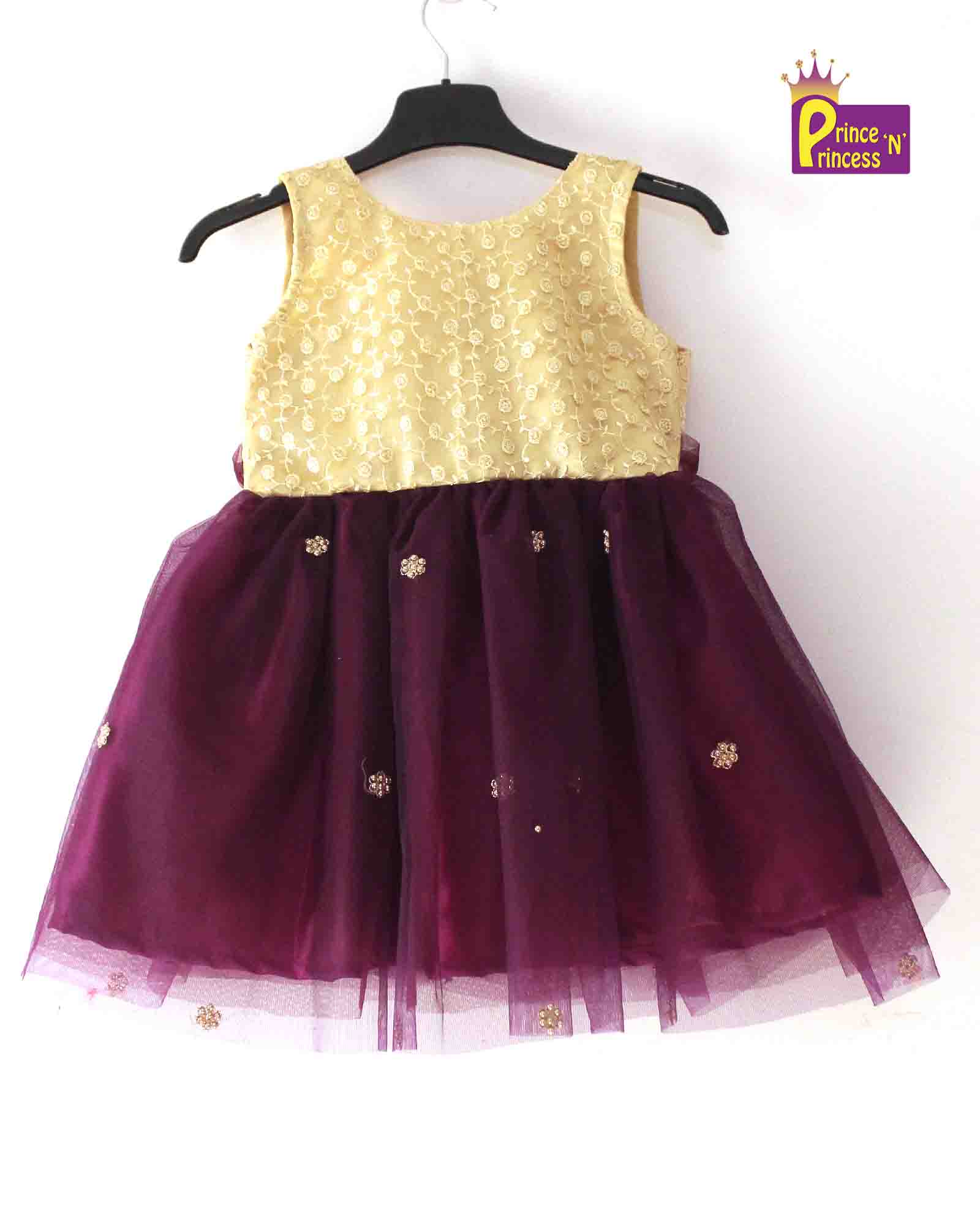 Kids Biege Whine Embroidery Party Frock LDF303 - Prince N Princess