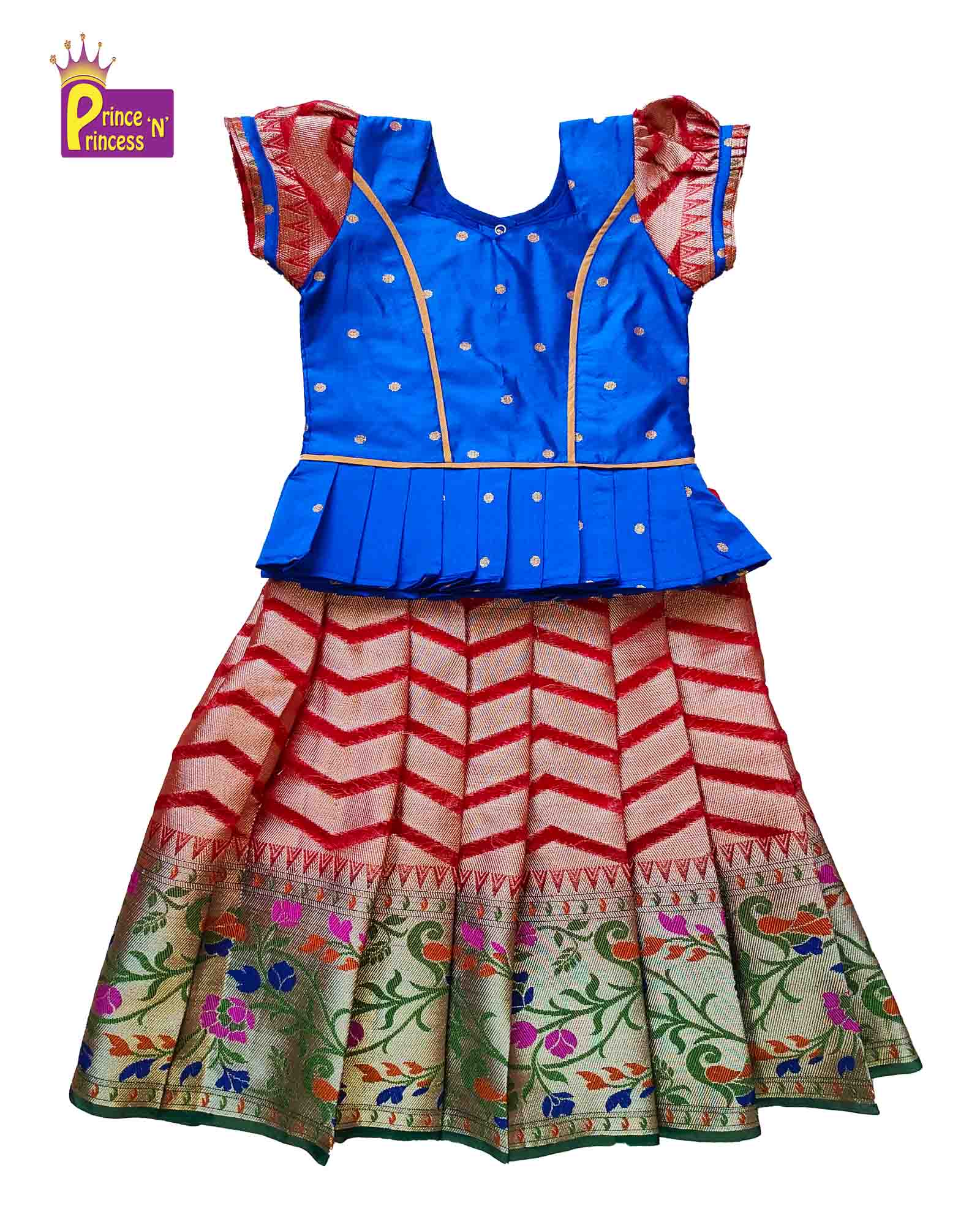 Kids Blue And Red Festival Wear Pattu Pavadai PPP1135 - Prince N Princess