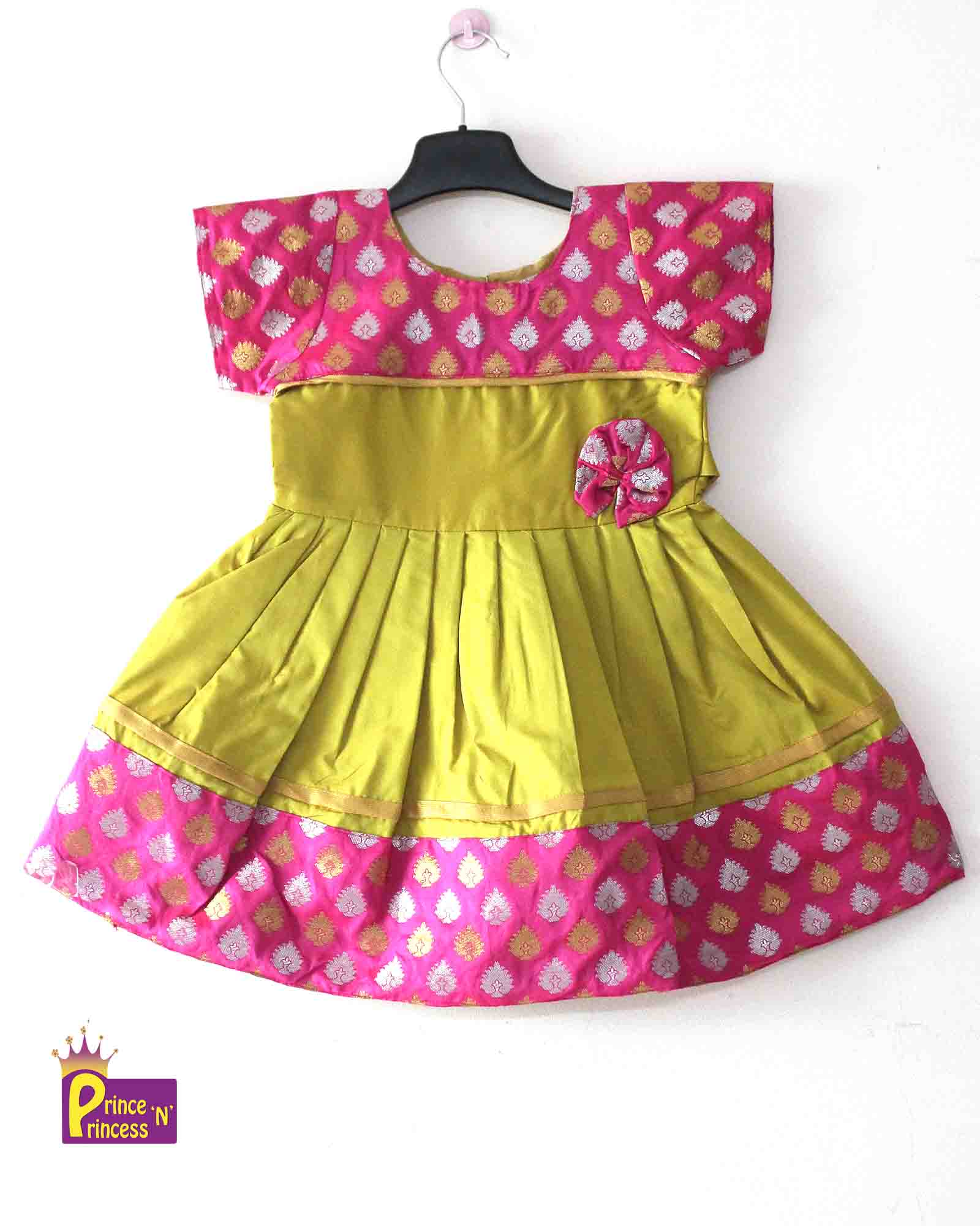 Kids Lemon Green Pink Party Frock LDF308 - Prince N Princess