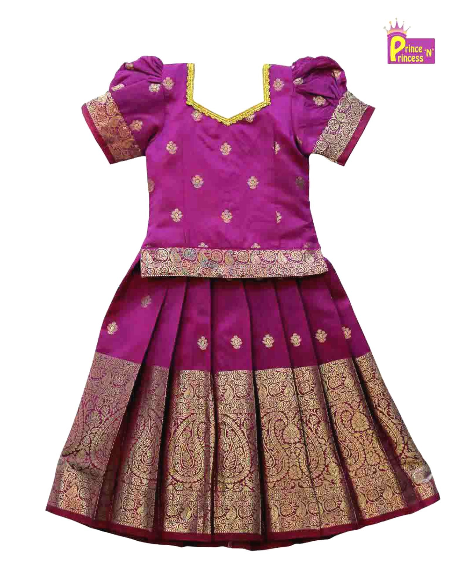 Kids Pattu Pavadai Purple Zari Border PPP1102 - Prince N Princess