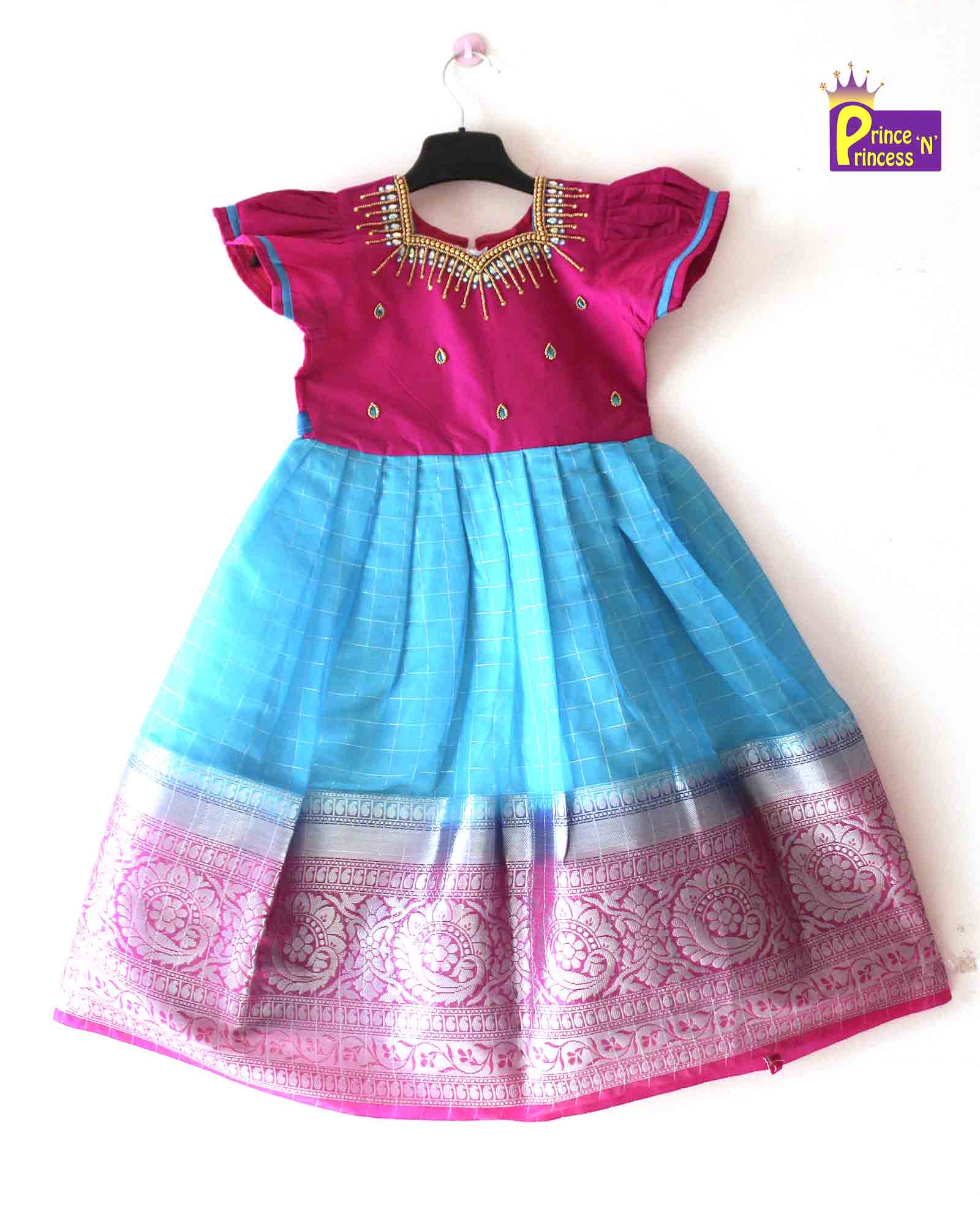 Kids Pink Skyblue Organza AARI Ethnic Party Gown PG347 - Prince N Princess