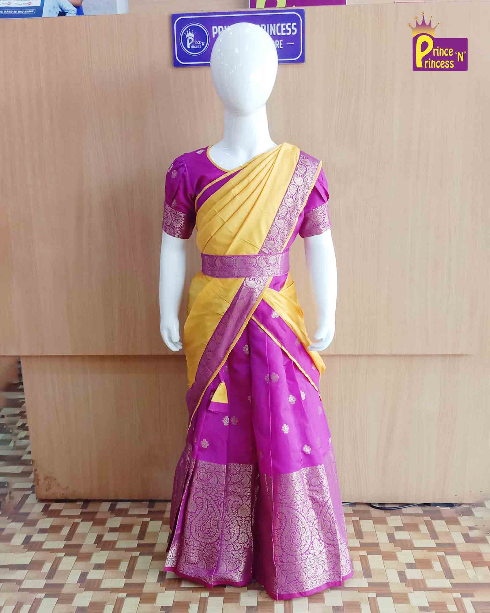 Kids Purple Yellow Half Saree or Dhavani for Little Princess HF026 - Prince N Princess