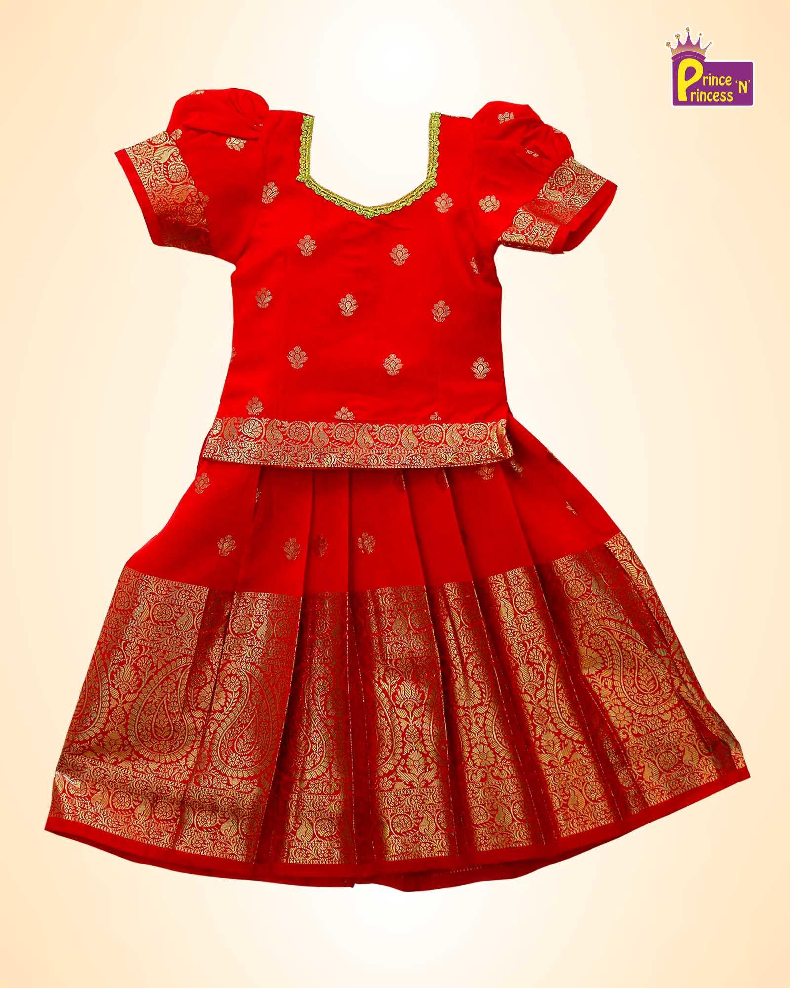 Kids Red Big Border Traditional Pattu Pavadai PPP1104 - Prince N Princess
