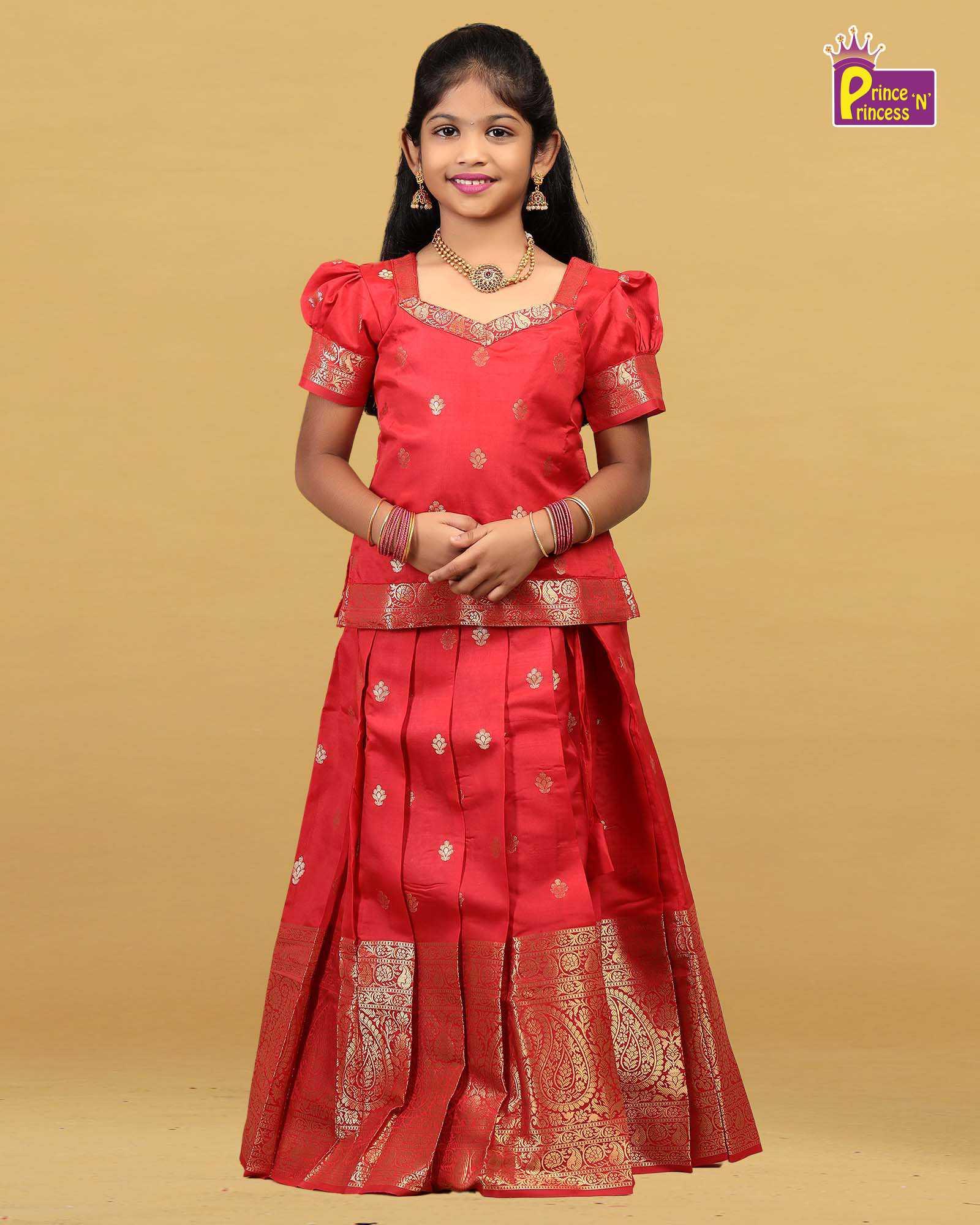 Kids Red Big Border Traditional Pattu Pavadai PPP1104 - Prince N Princess
