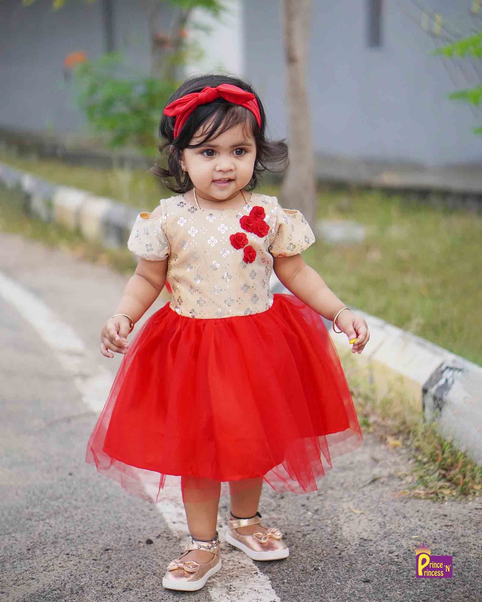 Kids Sandal And Red Party Frock LDF246 - Prince N Princess