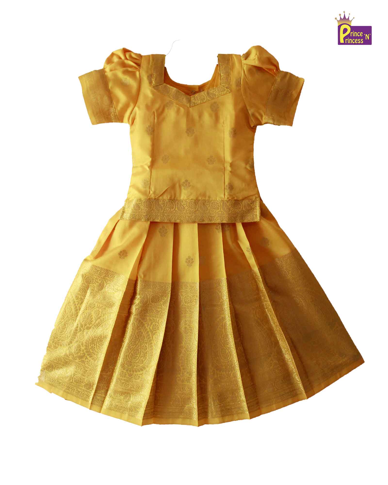 Kids Yellow Big Border Traditional Pattu Pavadai PPP1140 - Prince N Princess