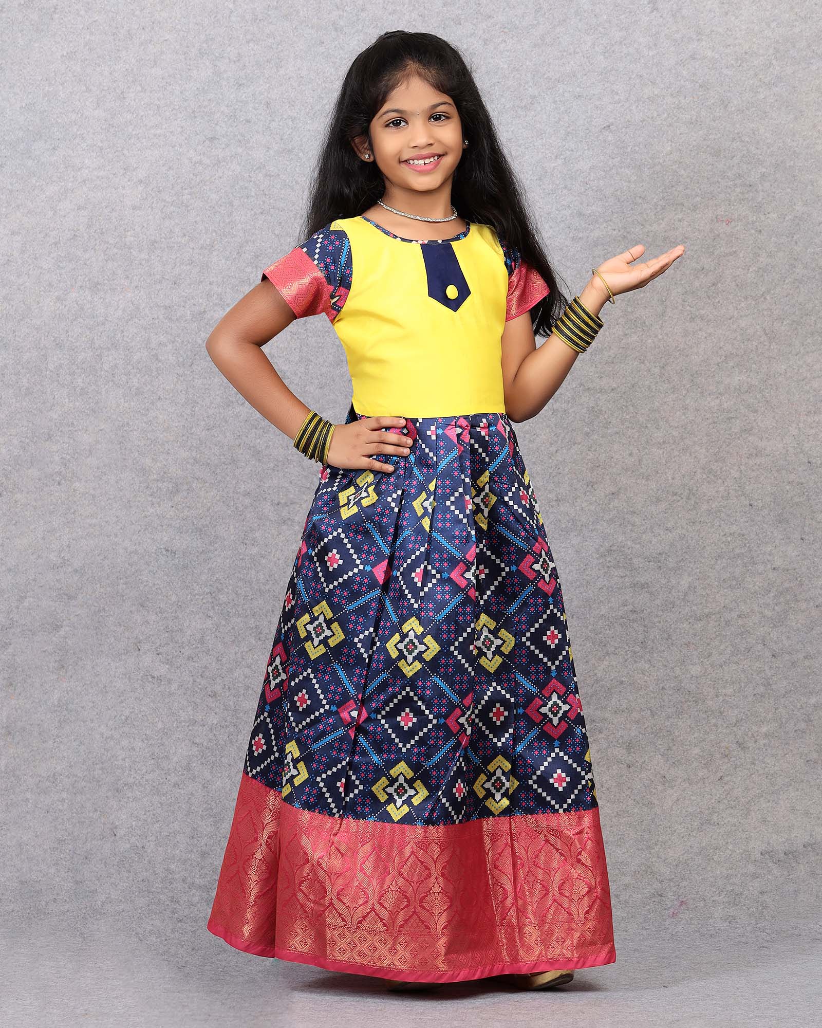 Kids Yellow Blue Ethnic Party Gown PG313 - Prince N Princess