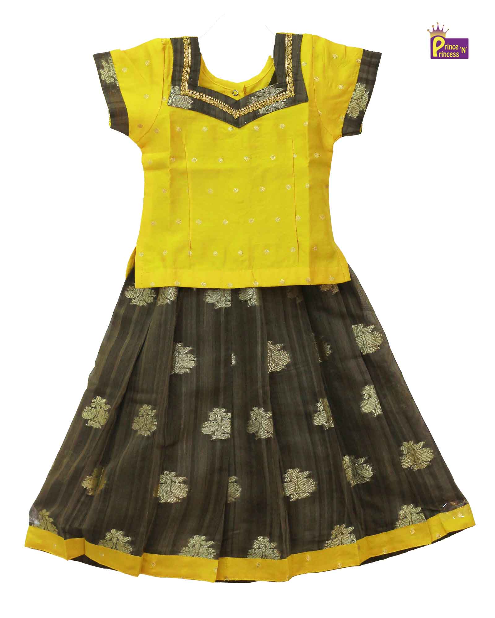 Kids Yellow Traditional Pattu Pavadai PPP1060 - Prince N Princess