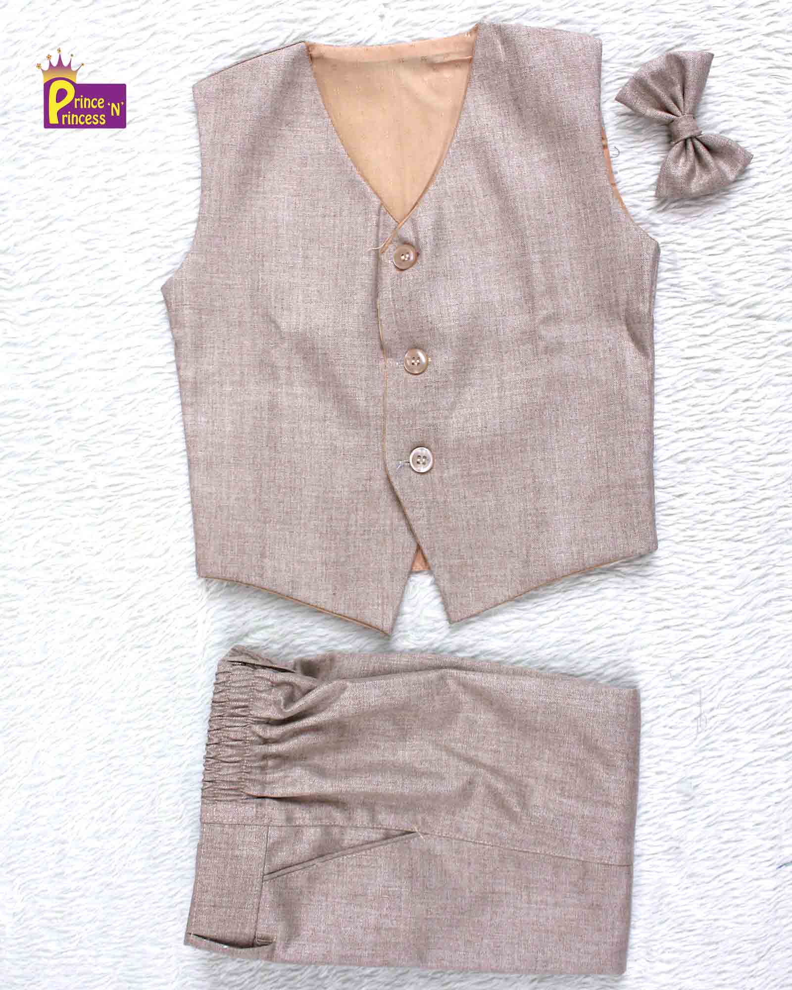 Light Brown Boys Jacket With Bow And Pant WC004 Prince N Princess