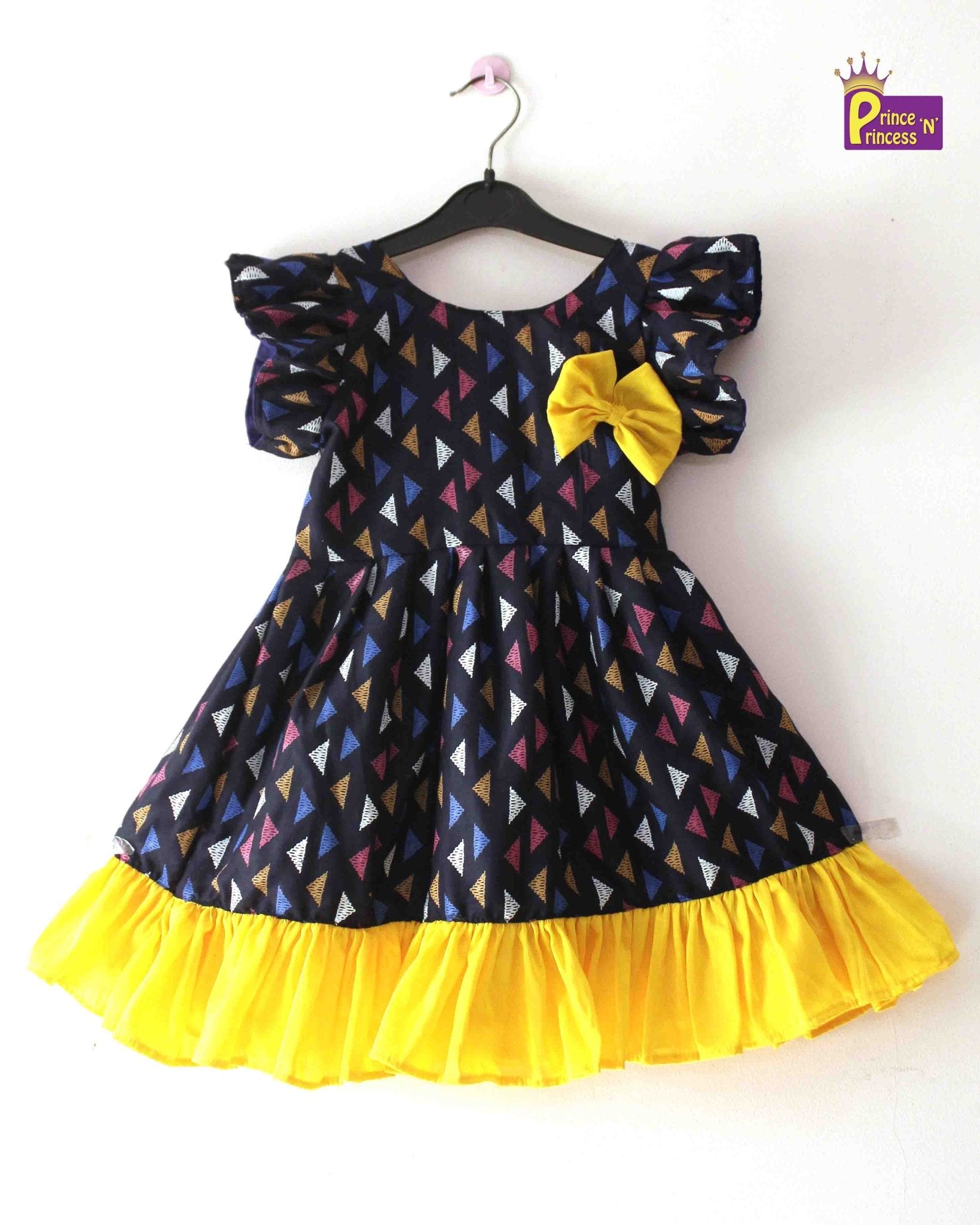 Navy Blue Yellow Cotton Frock CF218 - Prince N Princess