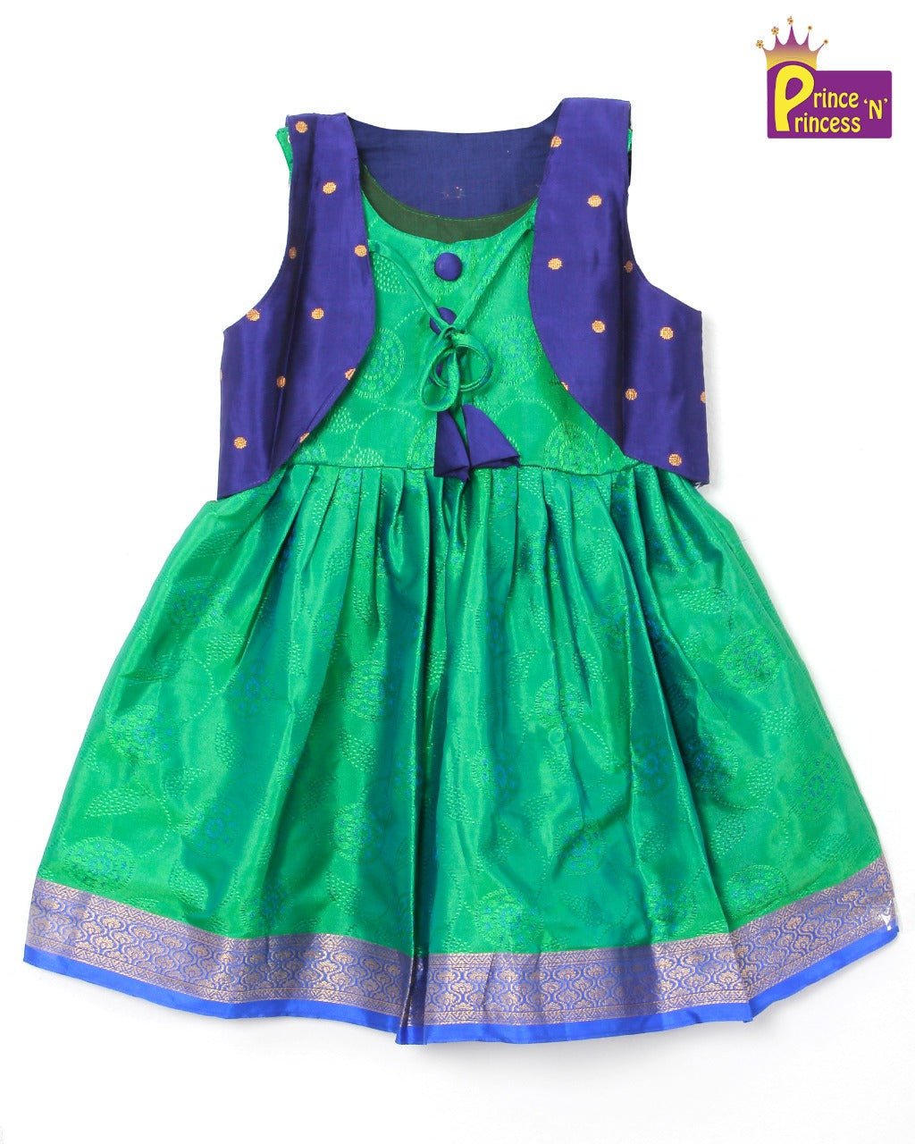 New Born Blue Green Raw Silk Frock LF328 Prince N Princess